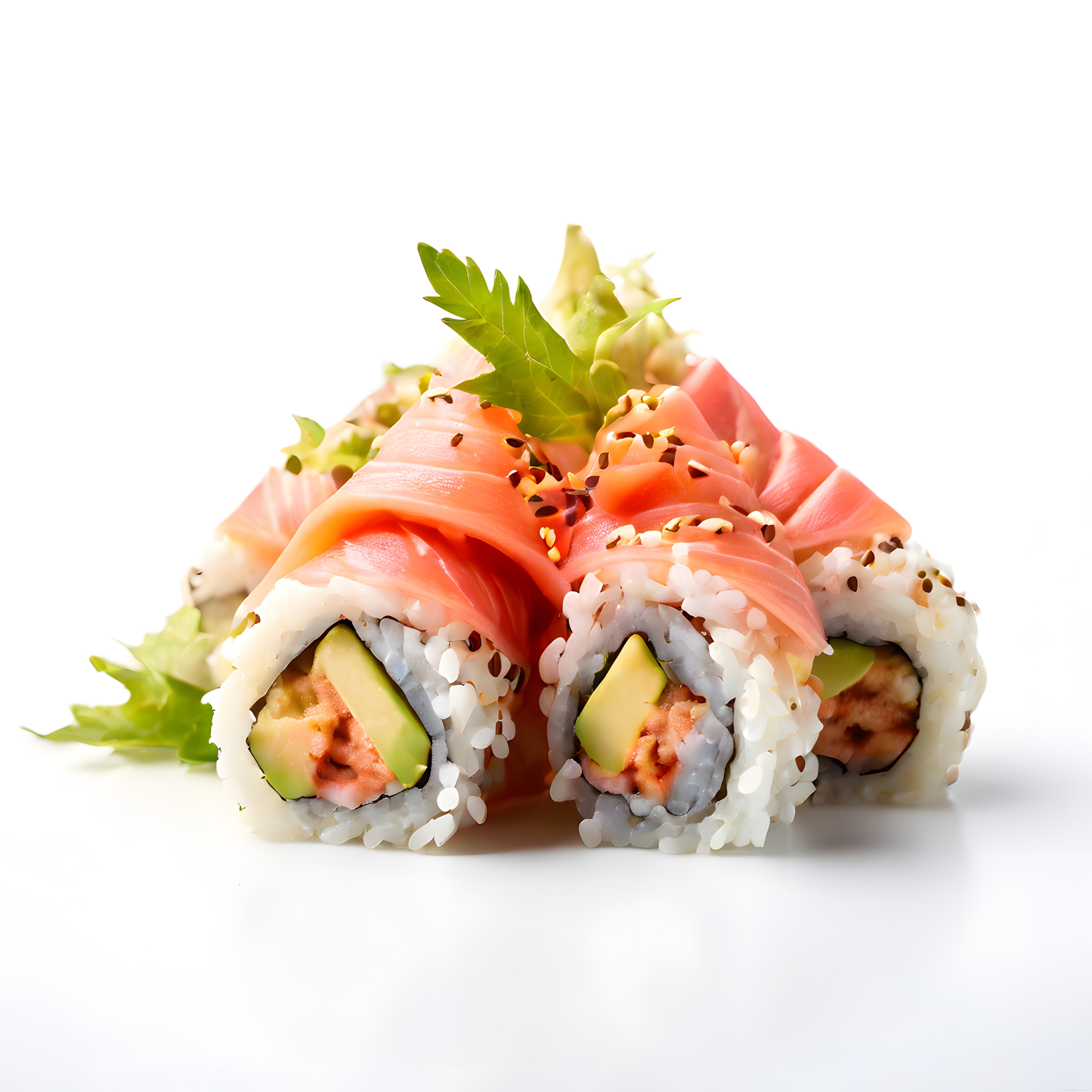 Taze somon kaplamalı avokadolu sushi rulo: Japon mutfağından şık bir sunum