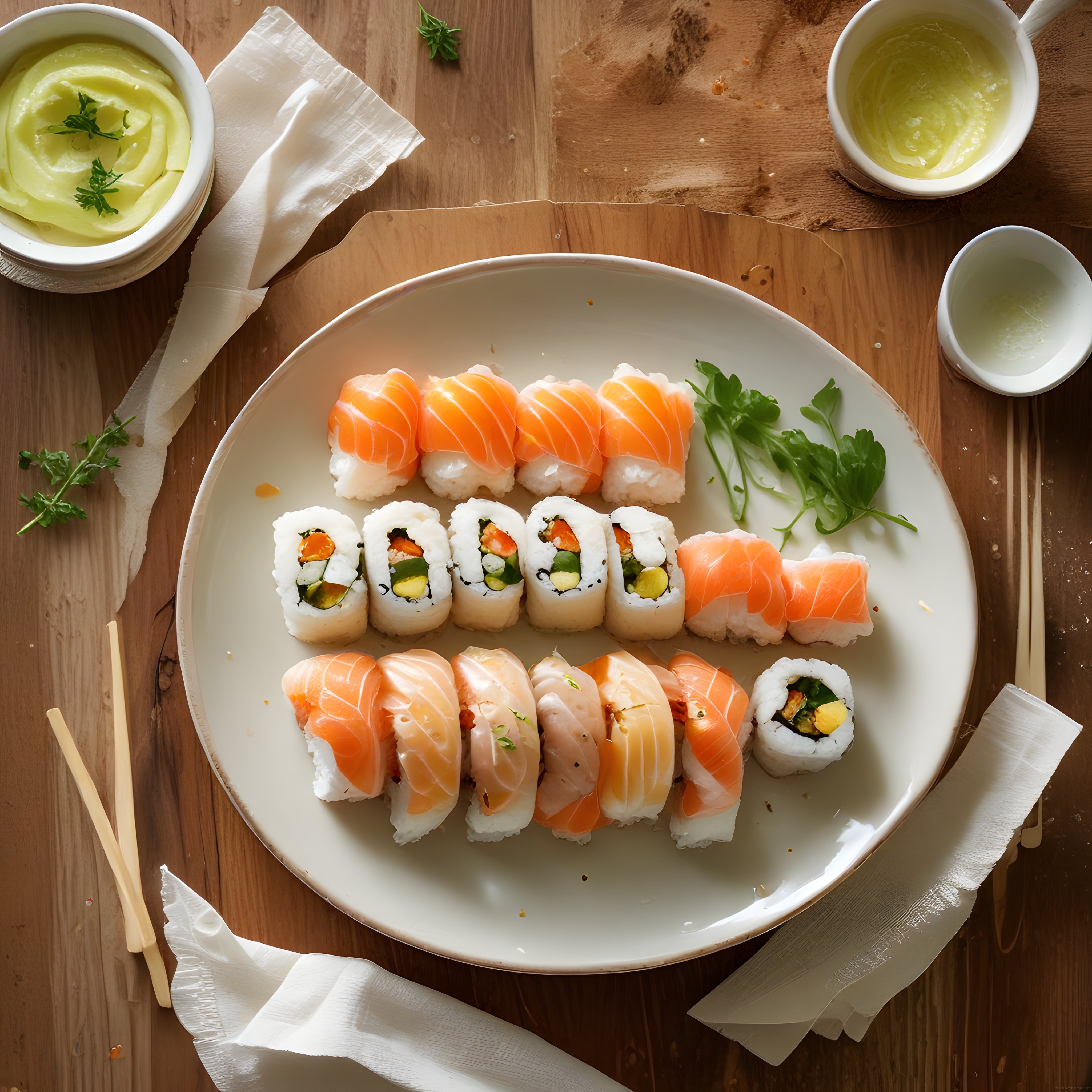 Taze Somon Nigiri ve Maki Sushi Çeşitleriyle Şık Bir Japonya Sunumu