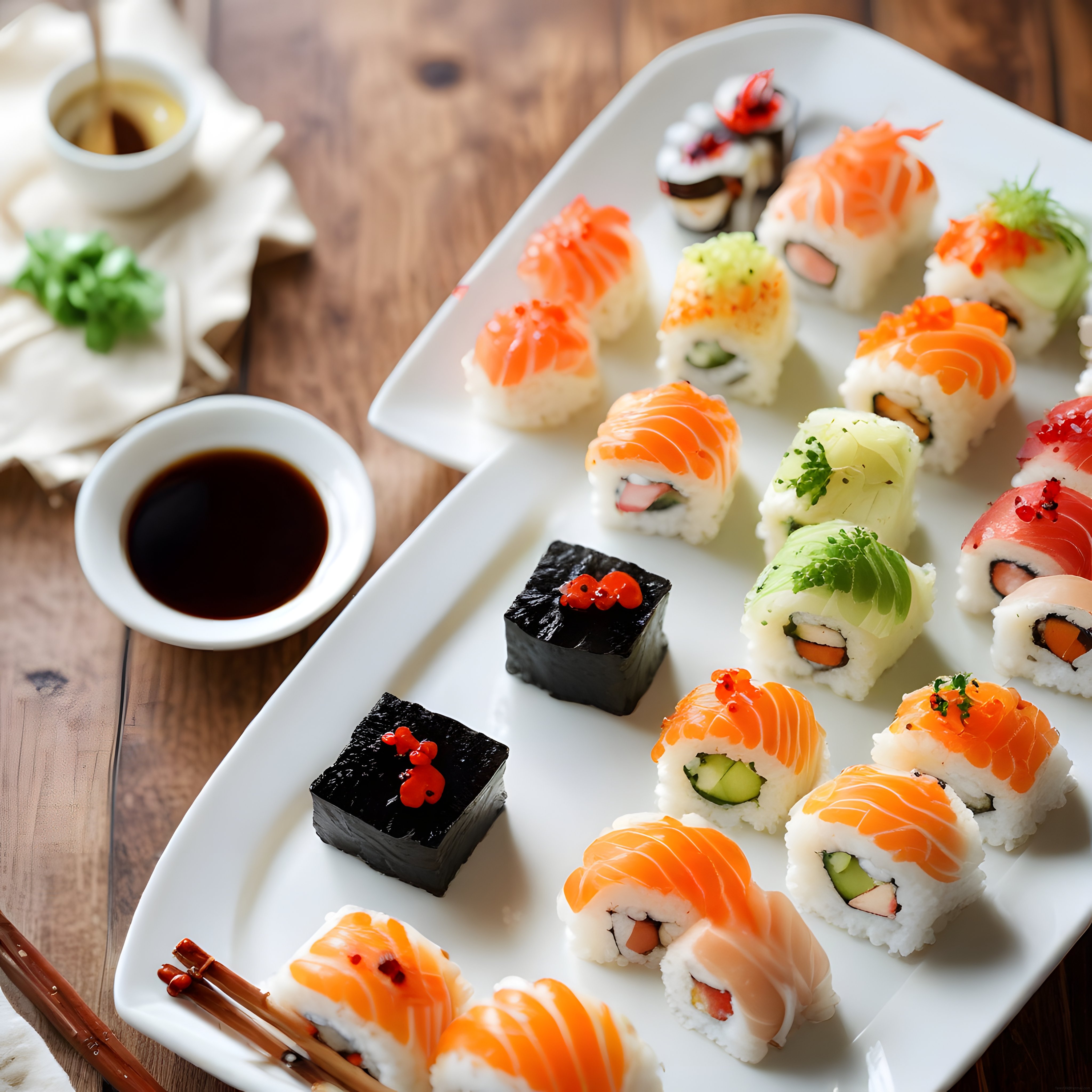 Taze Somon ve Avokadolu Çeşitli Sushi Ruloları ile Japon Lezzet Şöleni
