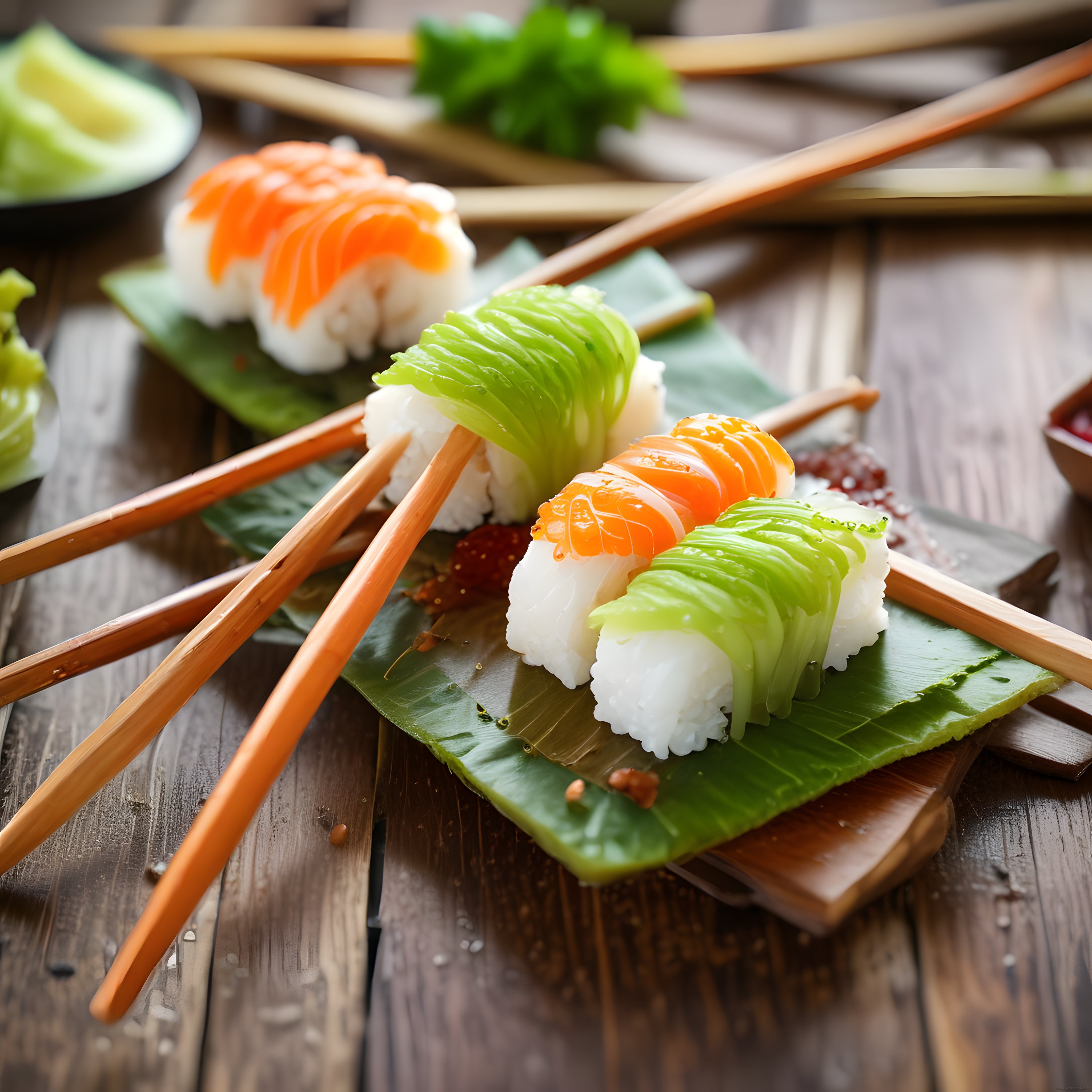 Taze Somon ve Avokadolu Sushi Sunumu: Japon Mutfağından Eşsiz Lezzetler