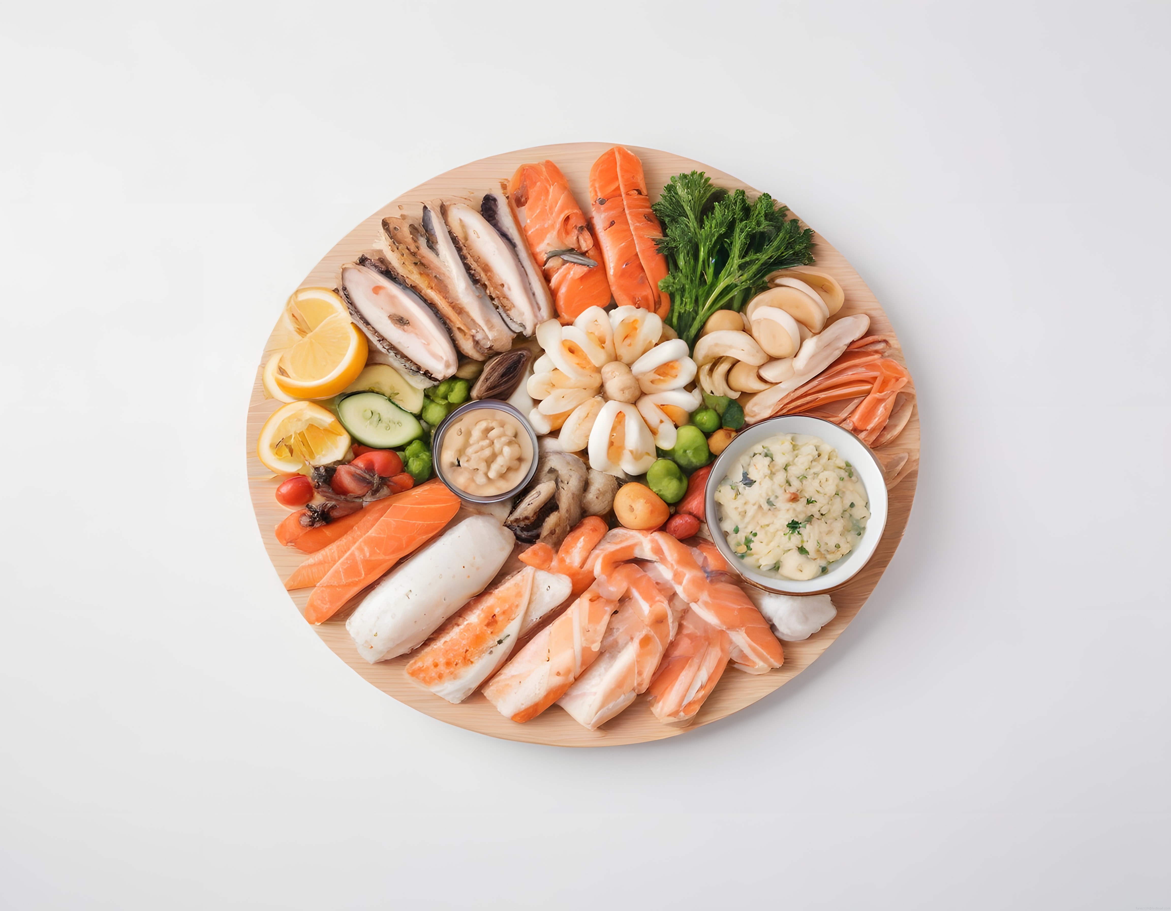Taze Somon ve Deniz Ürünlerinden Oluşan Şık Sushi Sashimi Sunumu