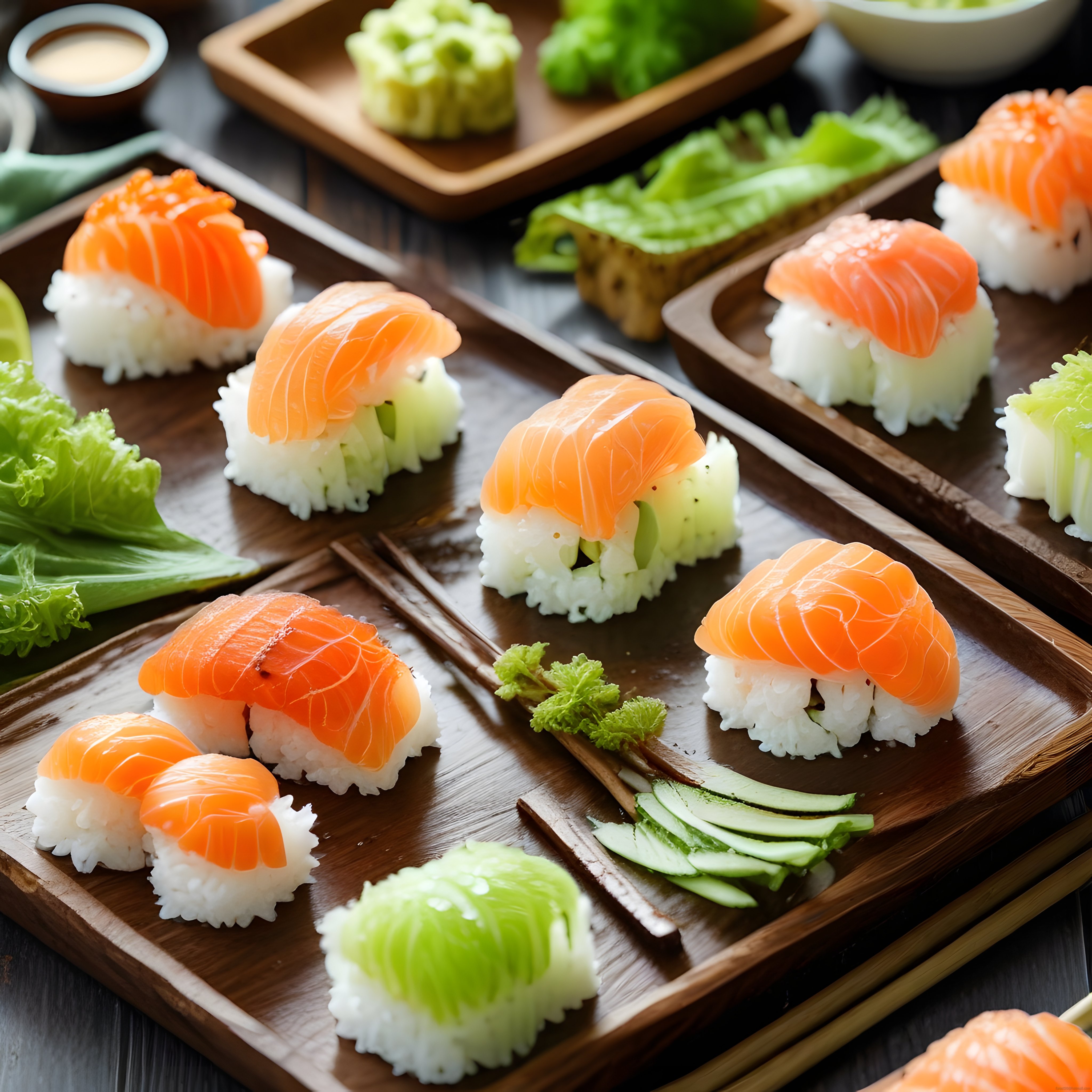 Taze Somonlu Nigiri ve Avokadolu Sushi Sunumu: Japon Mutfağından Şık Bir Tabak