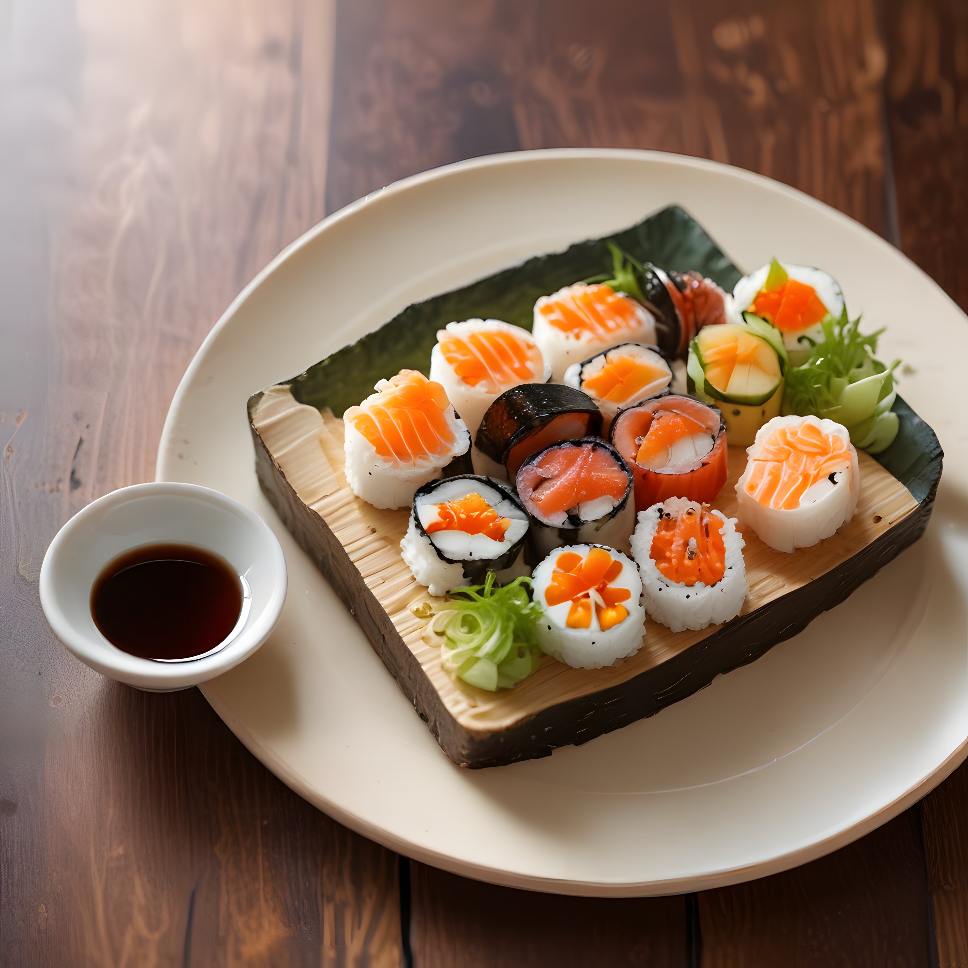 Taze Somonlu Nigiri ve Maki Sushi Çeşitleri ile Zarif Japon Sunumu