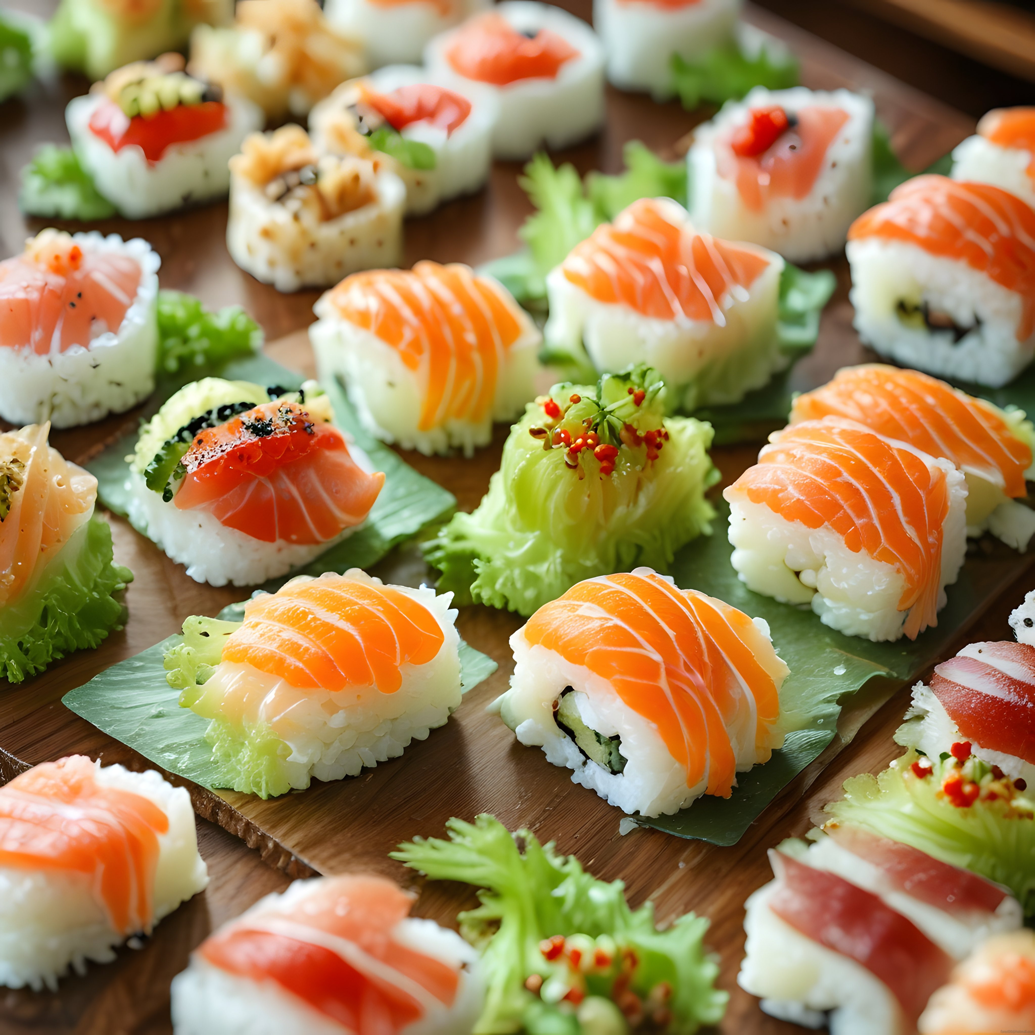 Taze Somonlu Nigiri ve Maki Sushi Çeşitleriyle Japon Mutfağı Sunumu
