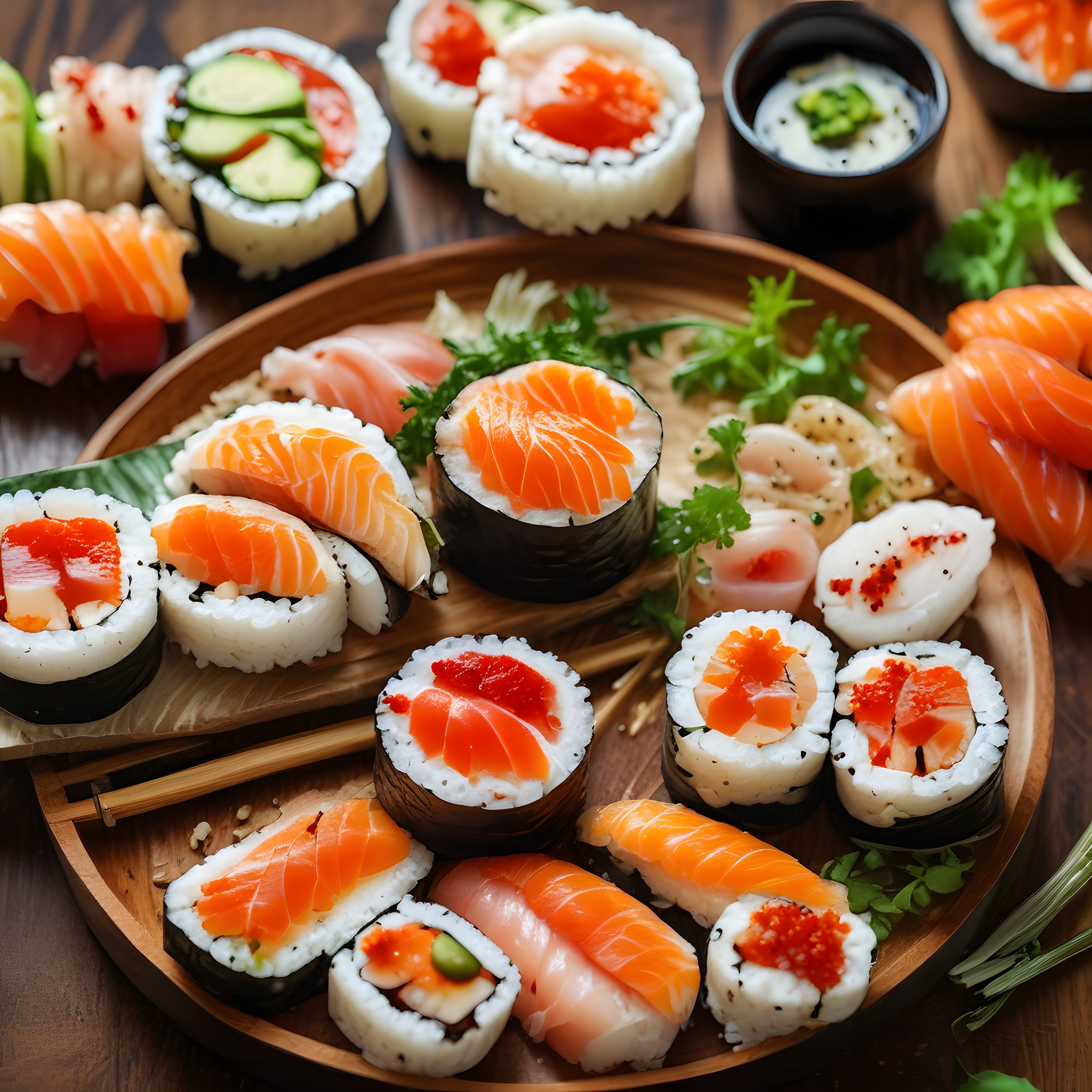 Taze Somonlu Nigiri ve Maki Sushi Çeşitleriyle Şık Japon Mutfağı Sunumu