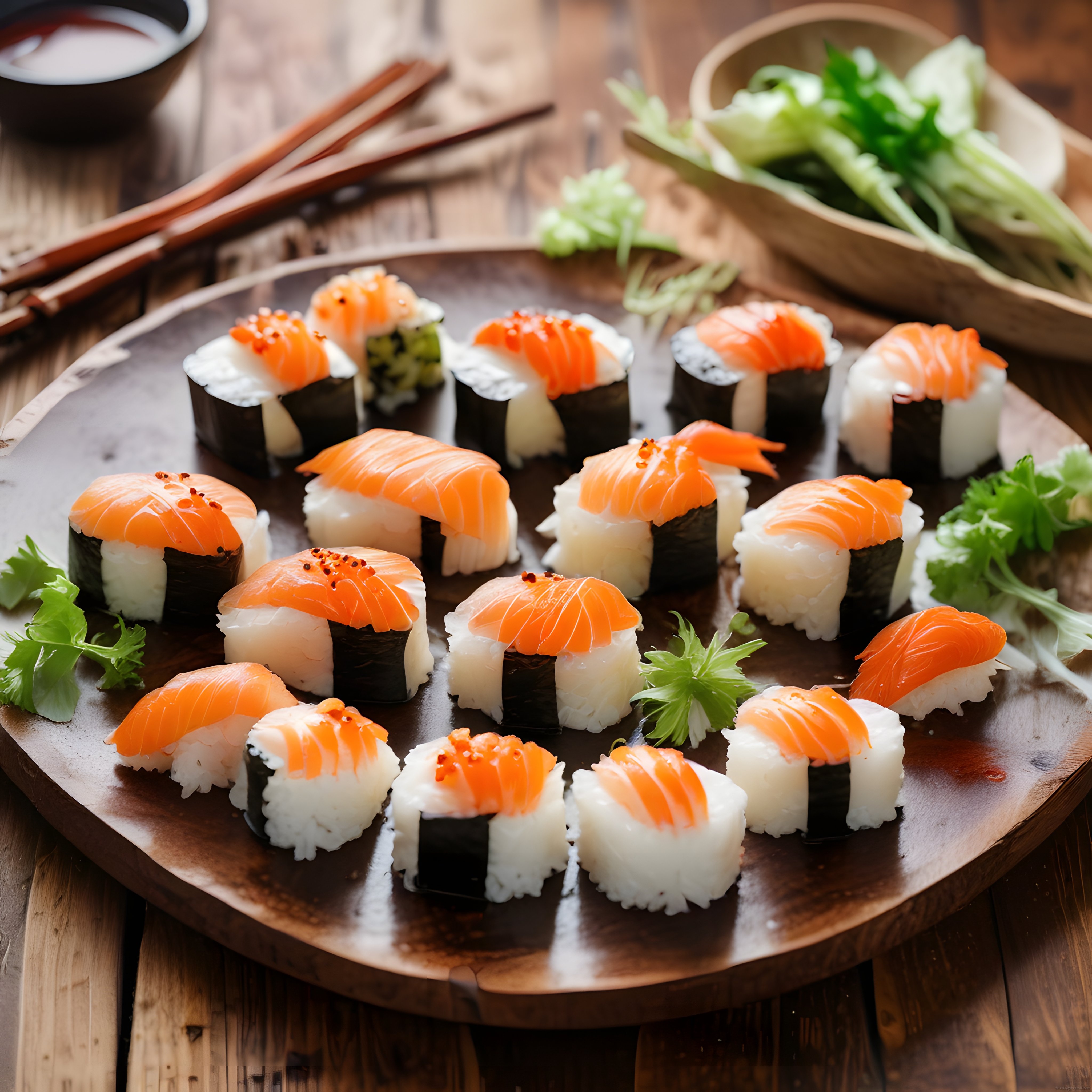 Taze Somonlu Nigiri ve Maki Sushi Tabağı: Japon Mutfağından Eşsiz Bir Sunum