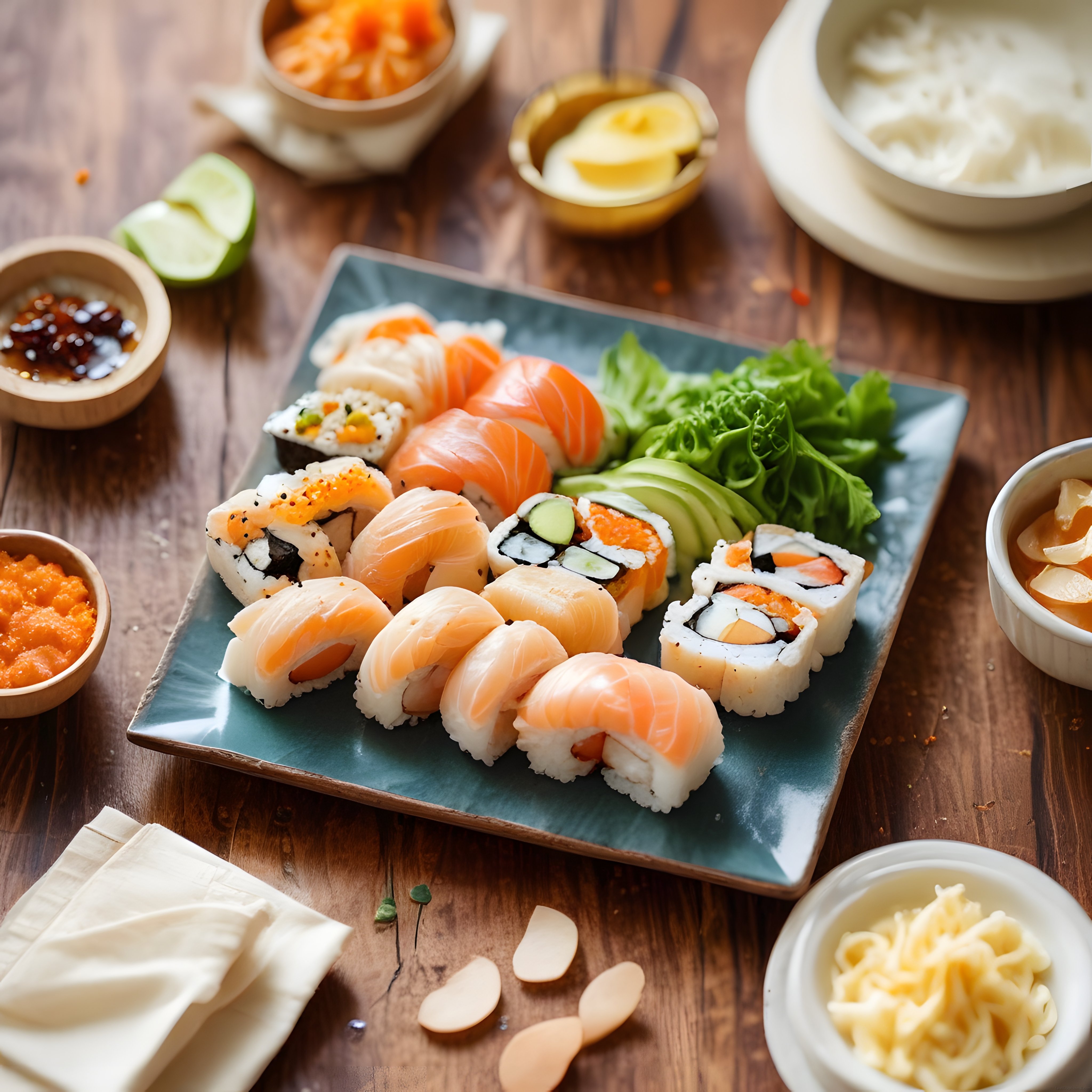 Taze Somonlu Nigiri ve Maki Sushi Tabağı: Japon Mutfağından Eşsiz Lezzetler
