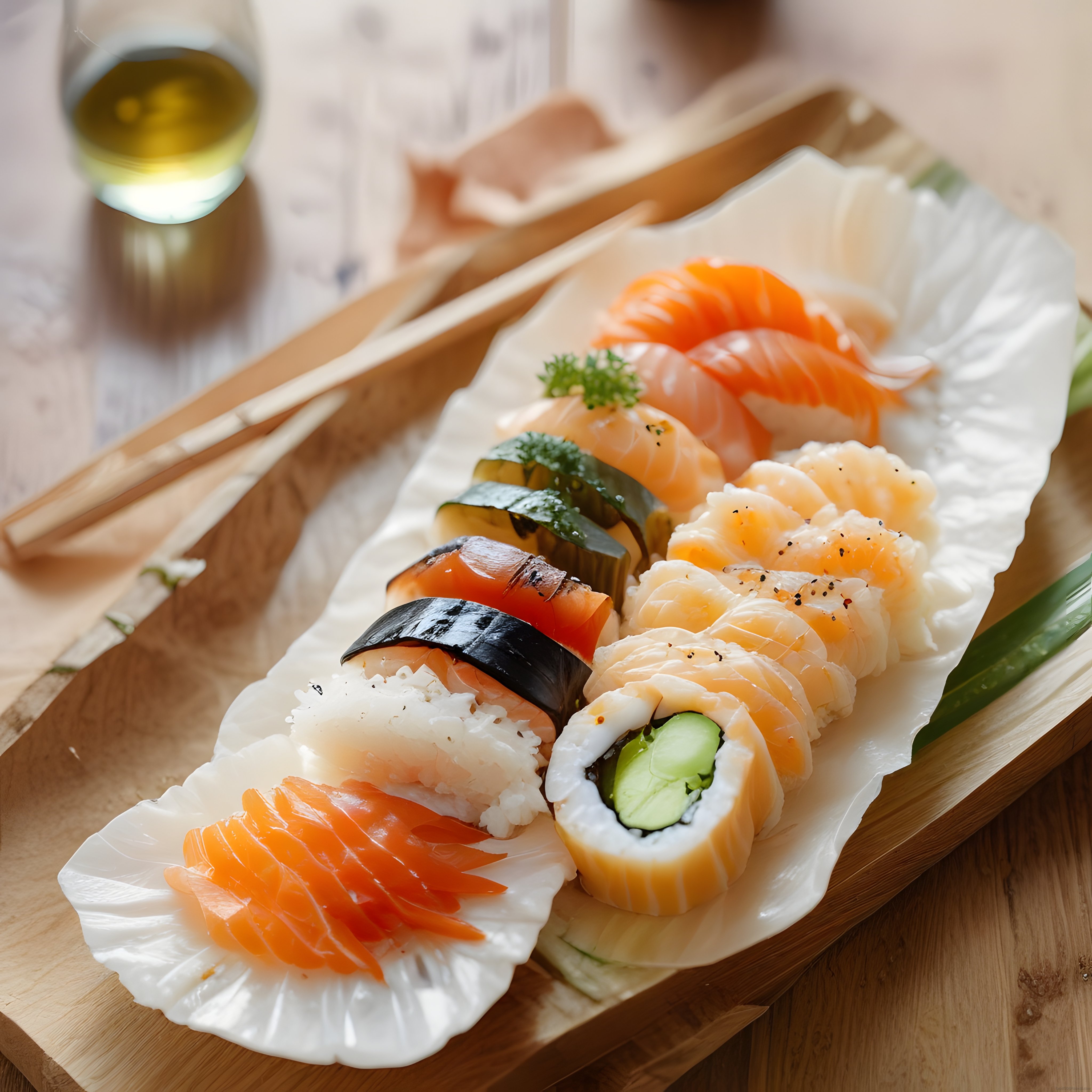 Taze Somonlu Nigiri ve Maki Sushi Tabağı: Japon Mutfağından Şık Bir Sunum