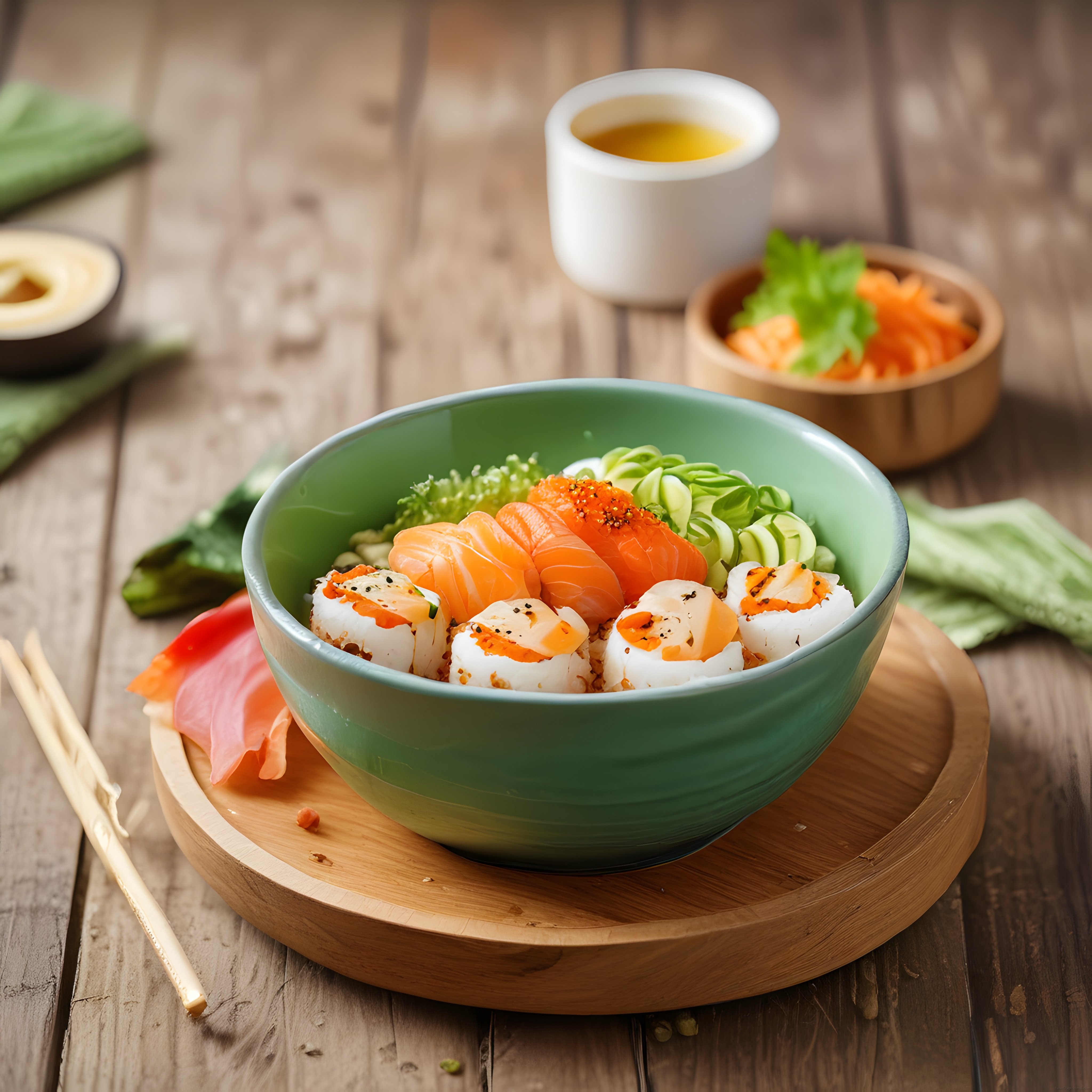 Taze Somonlu Poke Bowl ve Sushi: Sağlıklı Asya Mutfağından Nefis Bir Sunum