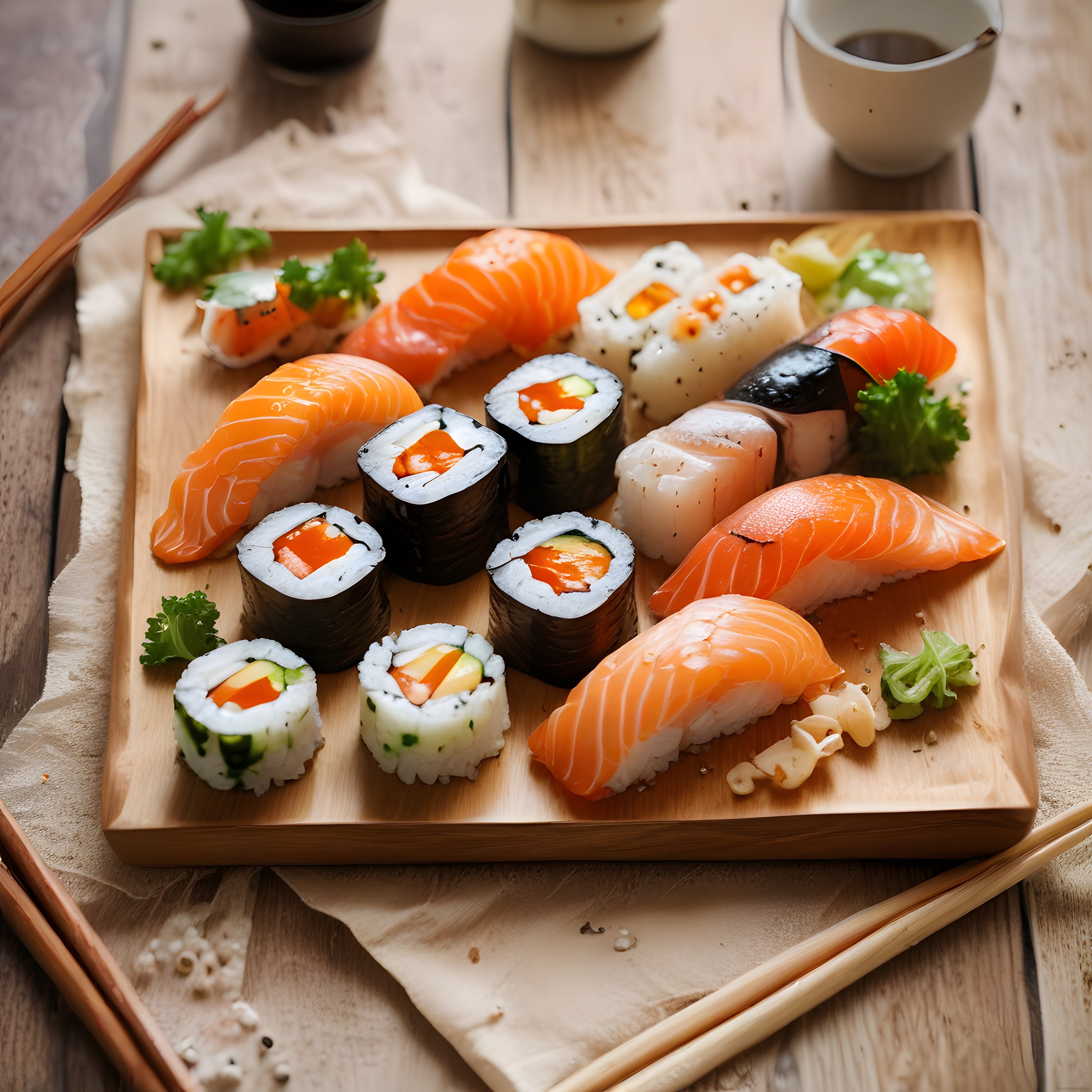 taze somonlu sushi çeşitleri nigiri ve maki ile şık japon sunumu