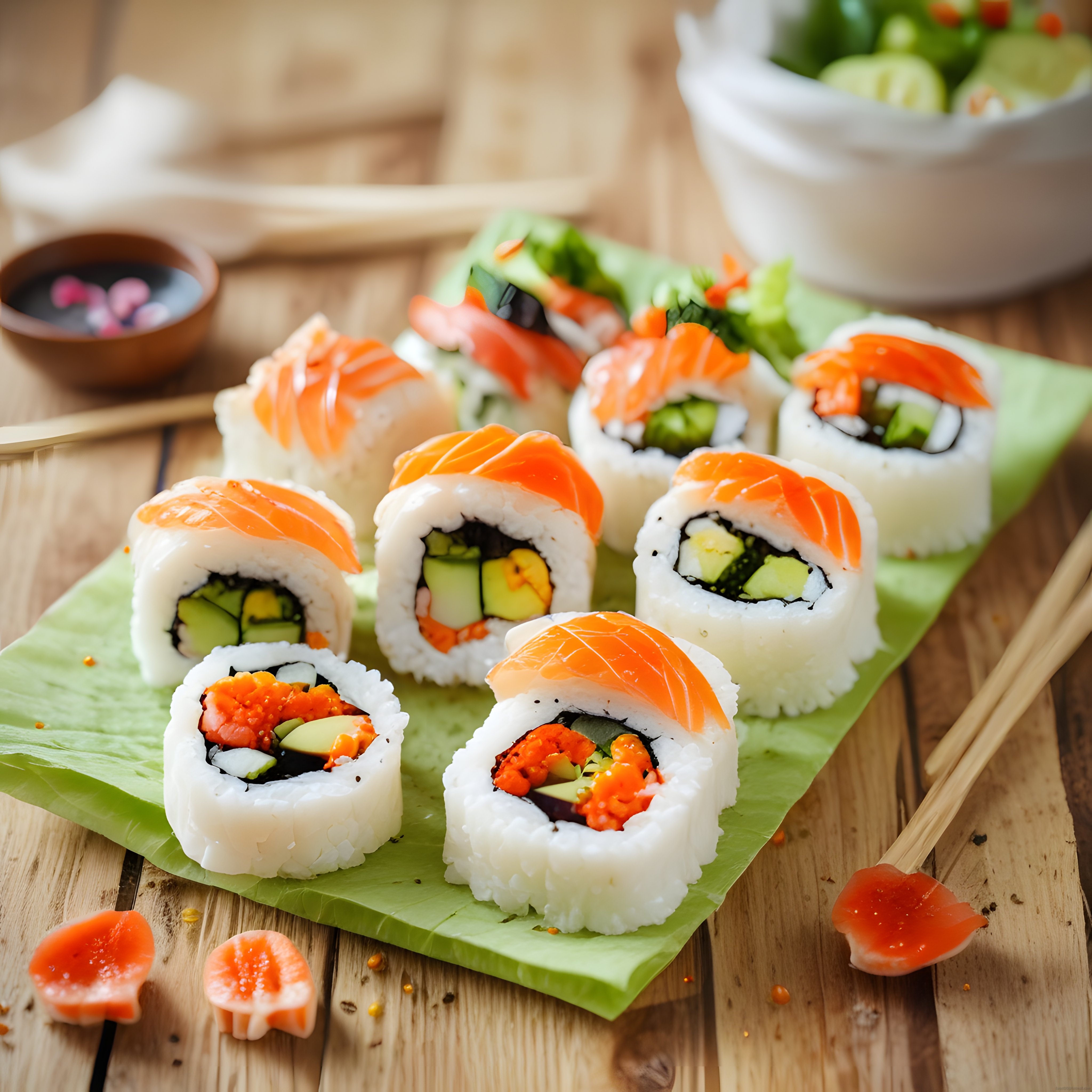Taze Somonlu Sushi Roll Sunumu: Japon Mutfağının Zarif ve Sağlıklı Lezzeti
