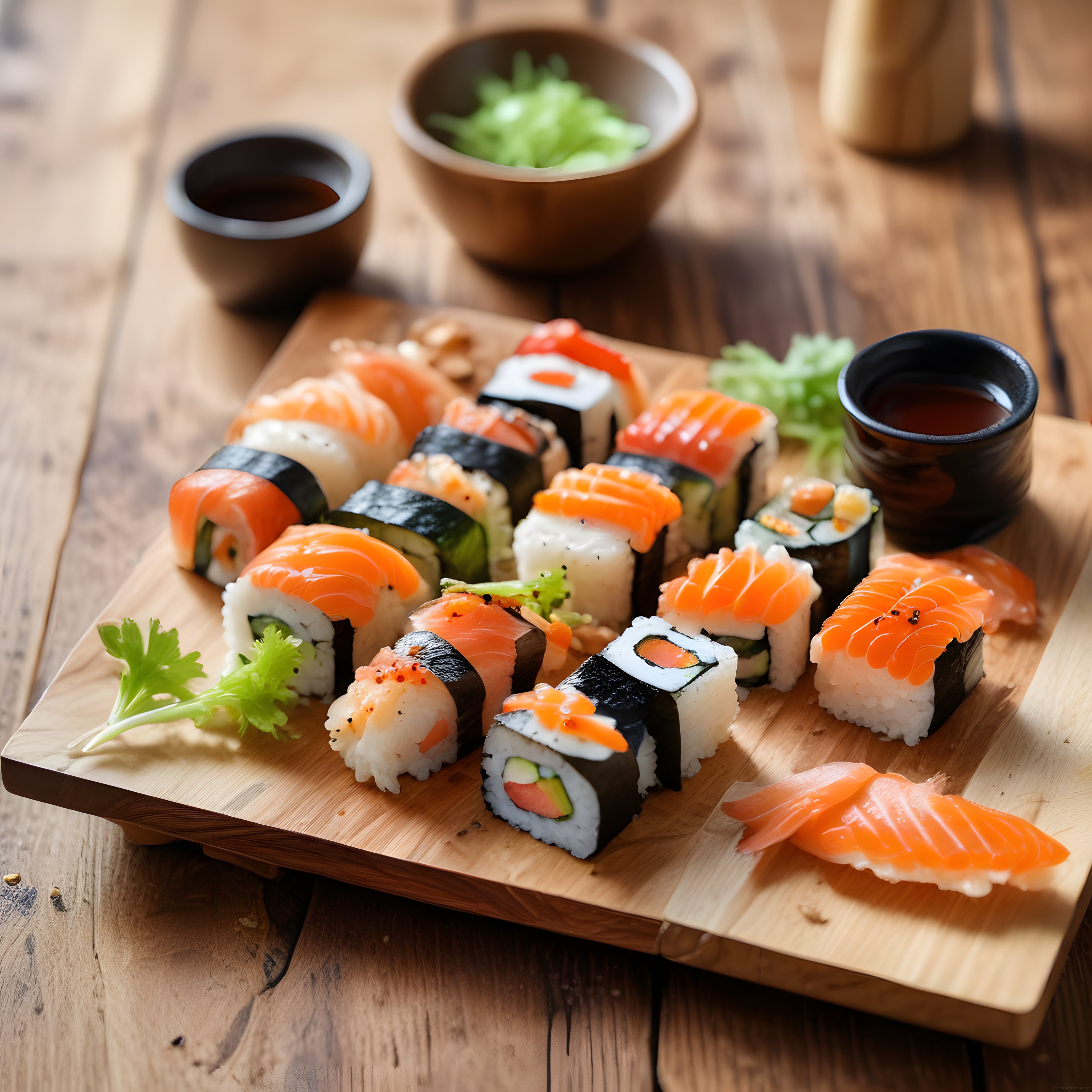 Taze Somonlu Sushi ve Maki Çeşitleriyle Şık Bir Japonya Sunumu
