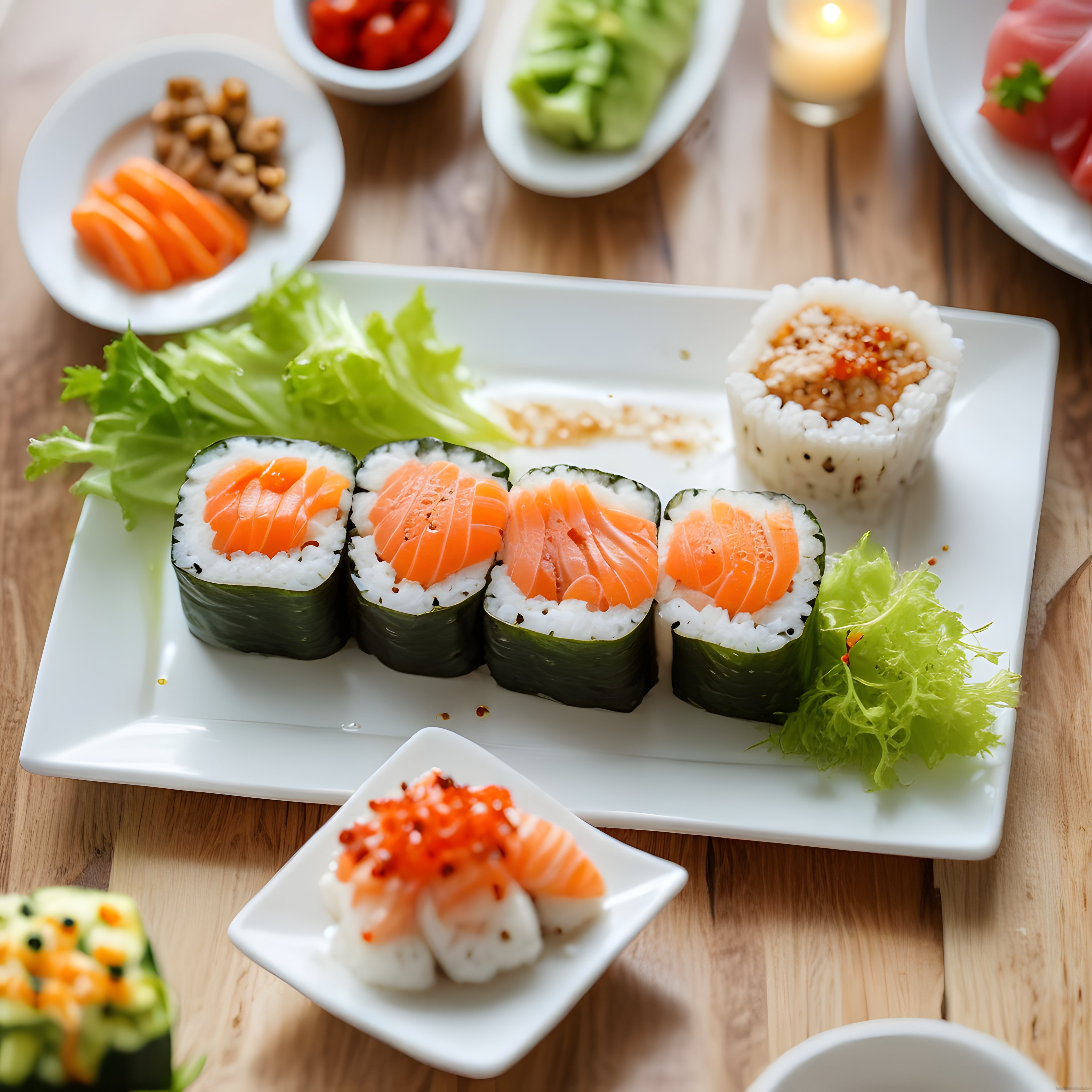 Taze Somonlu Sushi ve Makilerle Şık Bir Japon Sofrası Sunumu