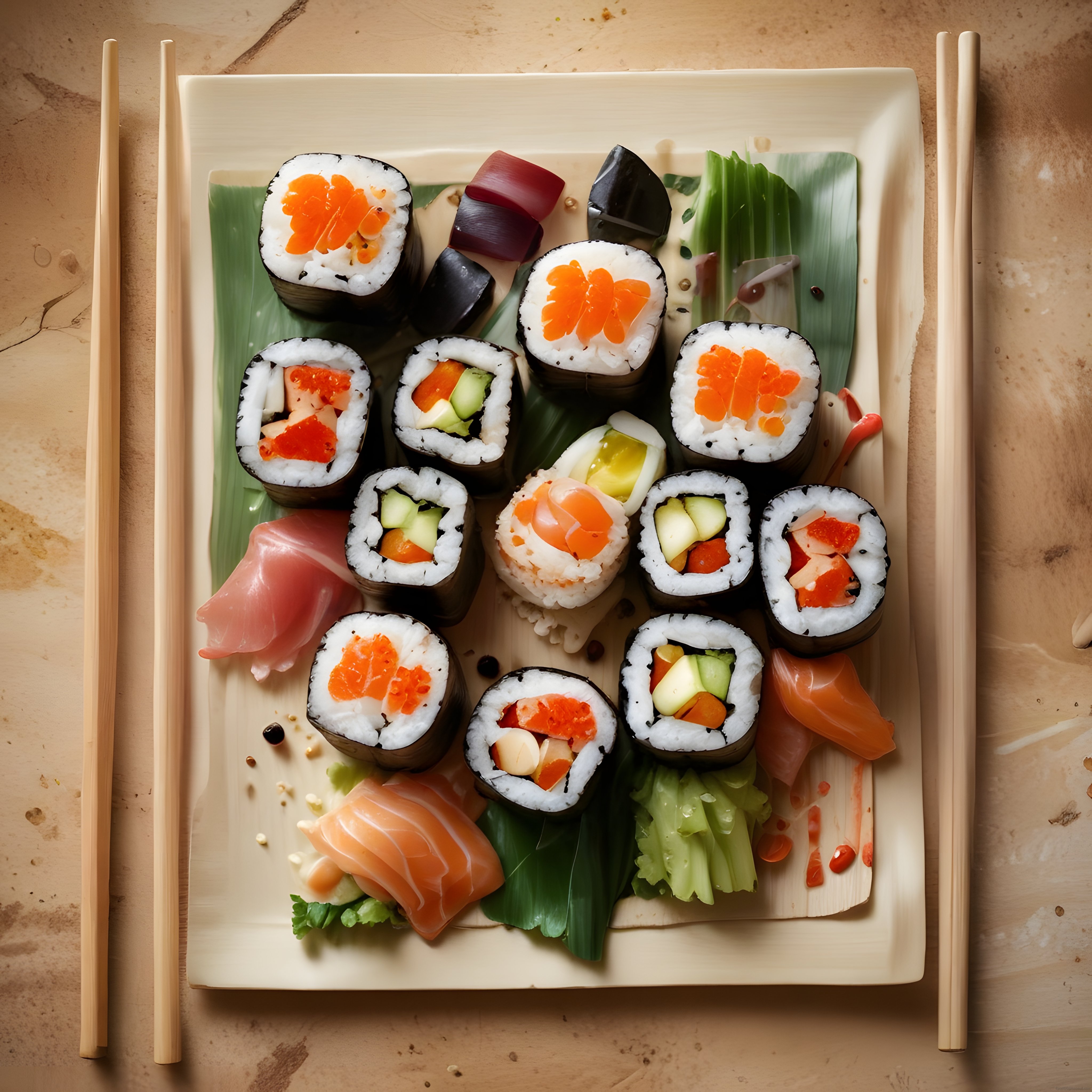 Taze Somonlu ve Avokadolu Çeşitli Sushi Tabuğu: Japon Mutfağından Eşsiz Lezzetler
