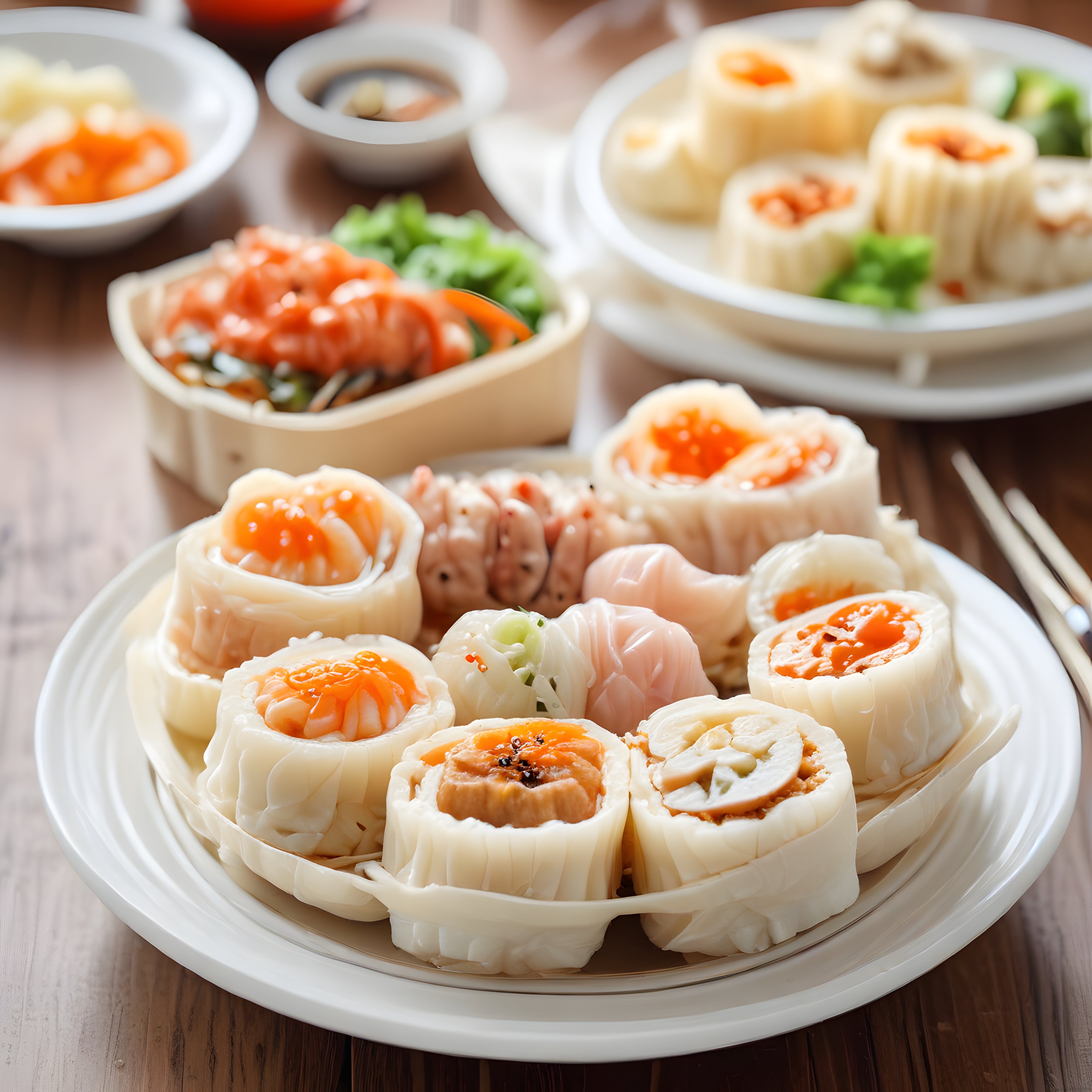 Taze somonlu ve karidesli sushi çeşitleriyle Japon mutfağından şık bir sunum