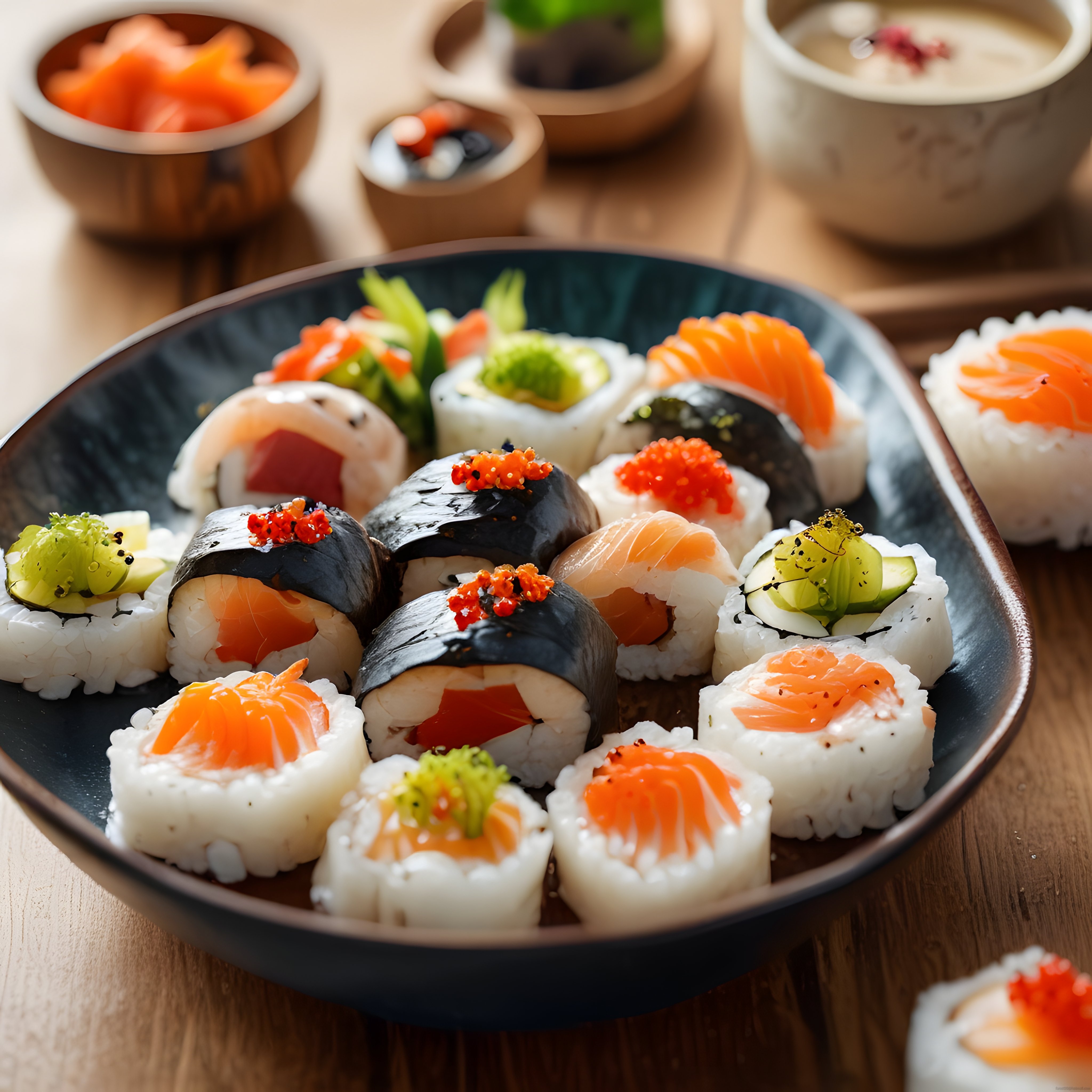 Taze Somonlu ve Ton Balıklı Sushi Çeşitleriyle Zarif Bir Yemek Sunumu