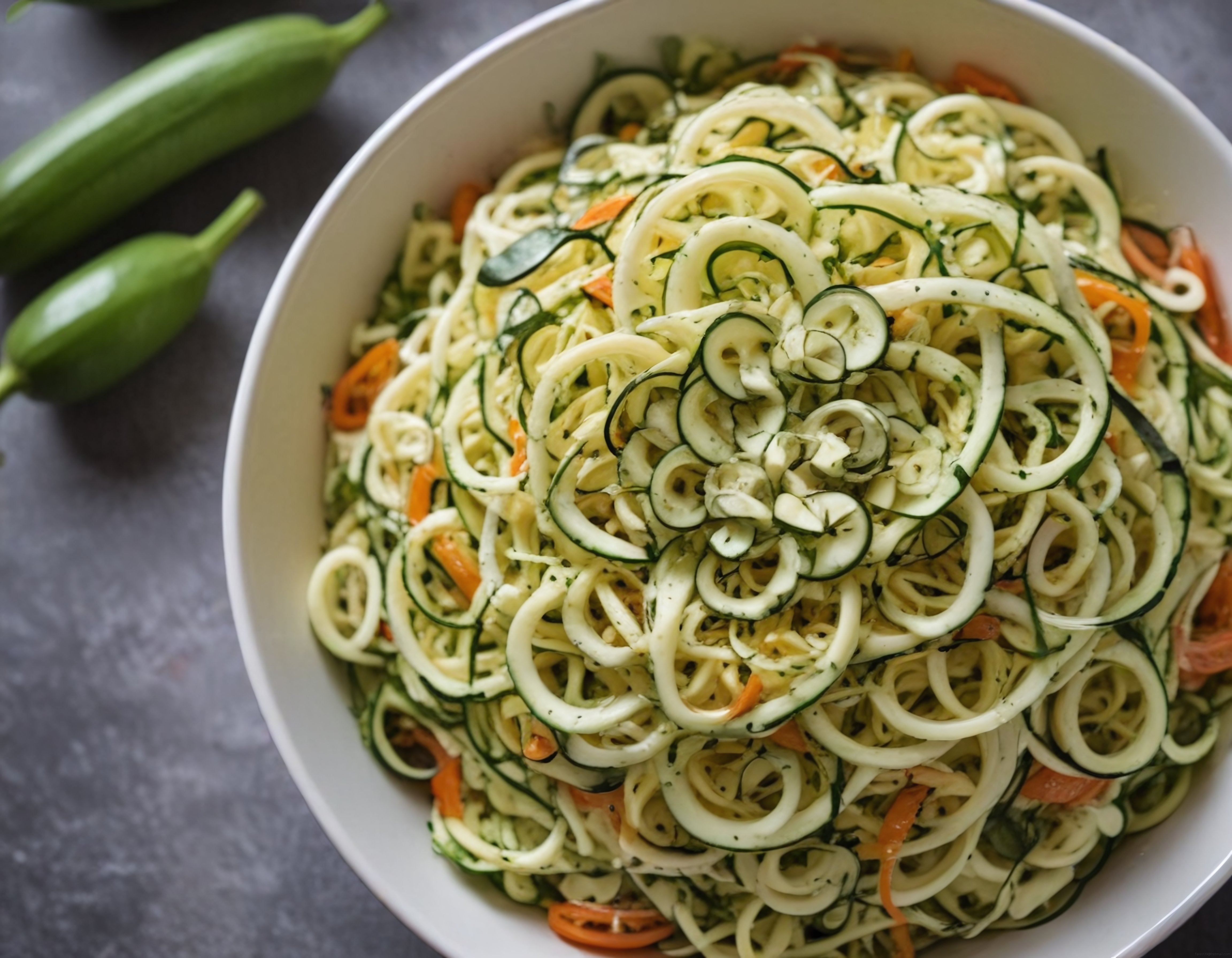 taze spiralize kabak salatası ile renkli ve hafif yaz sofrası oluşturun