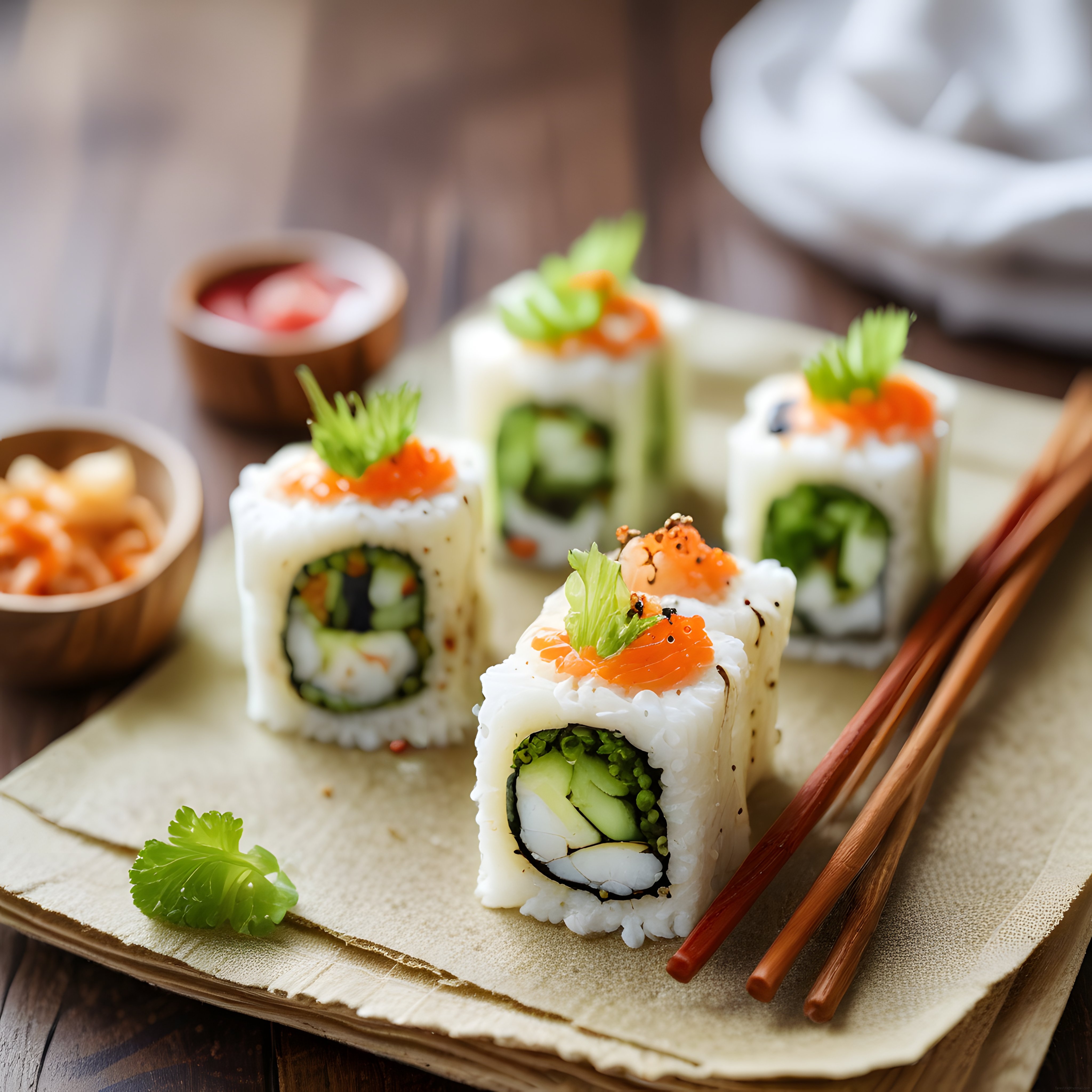 Taze Sushi Ruloları: Krem Peynir, Avokado ve Havyar ile Japon Mutfağı Sunumu