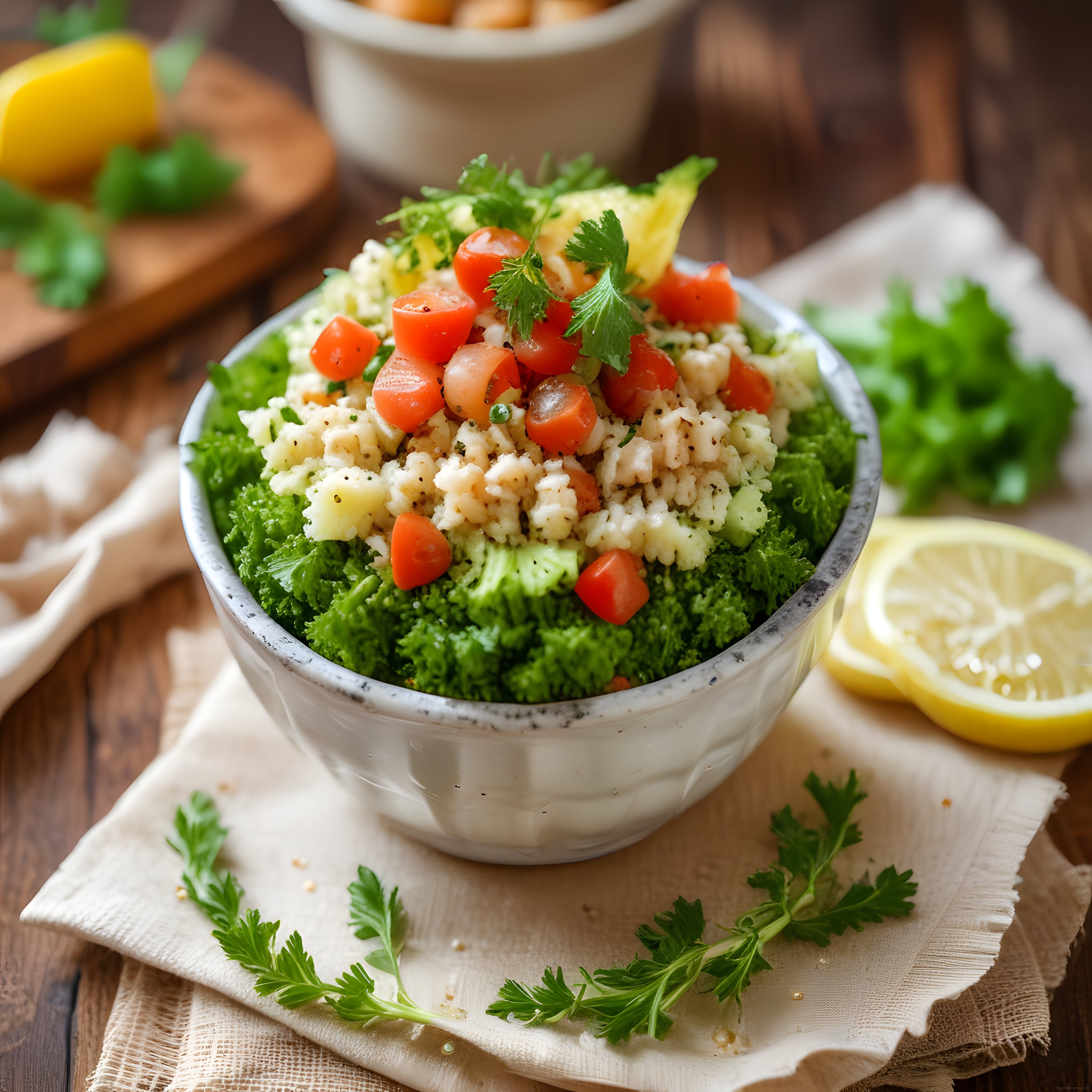 Taze Tabbouleh Salatası Tarifi: Limonlu ve Domatesli Sağlıklı Kase Sunumu