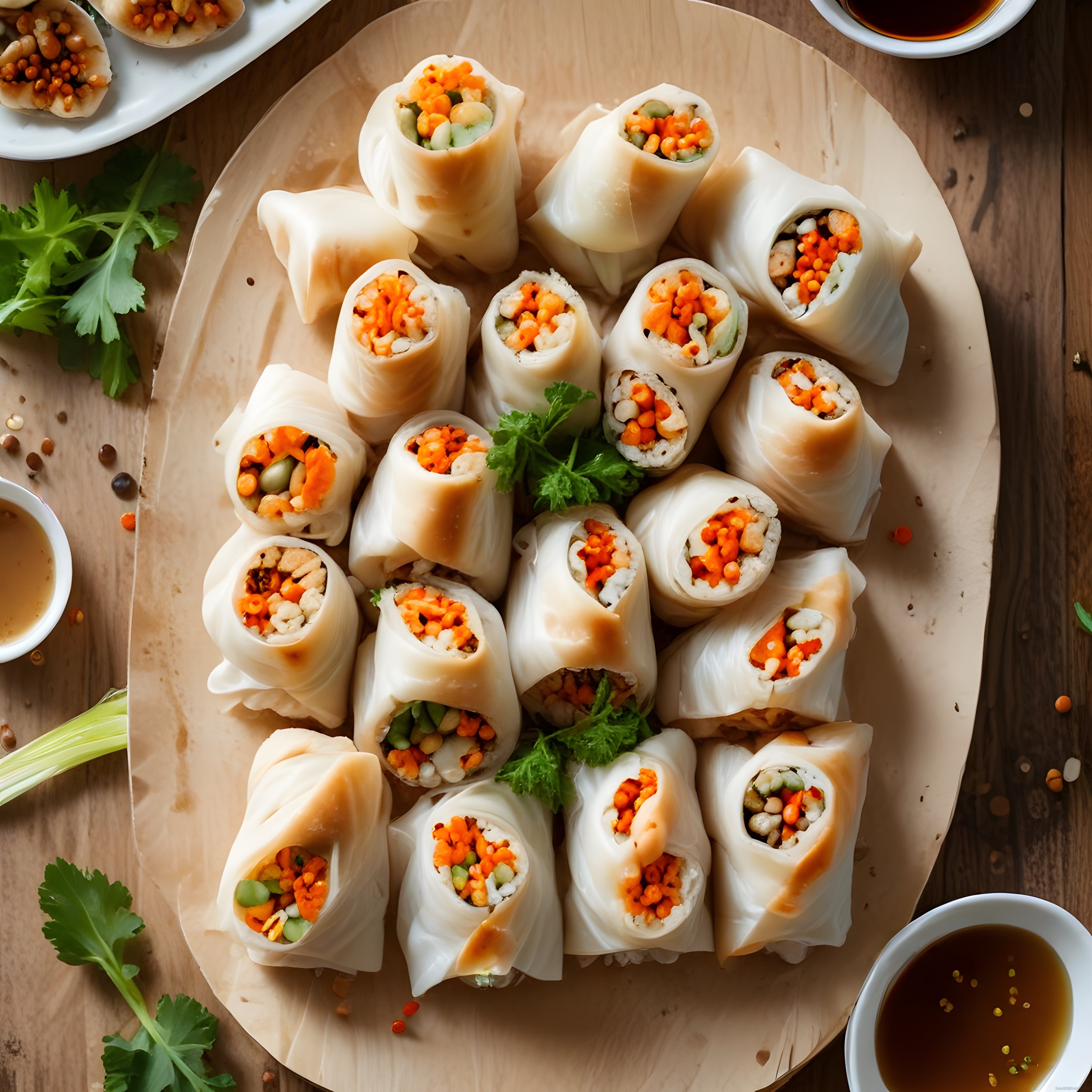 Taze Vietnam Spring Roll Sunumu: Sebzeli ve Sağlıklı Börekler