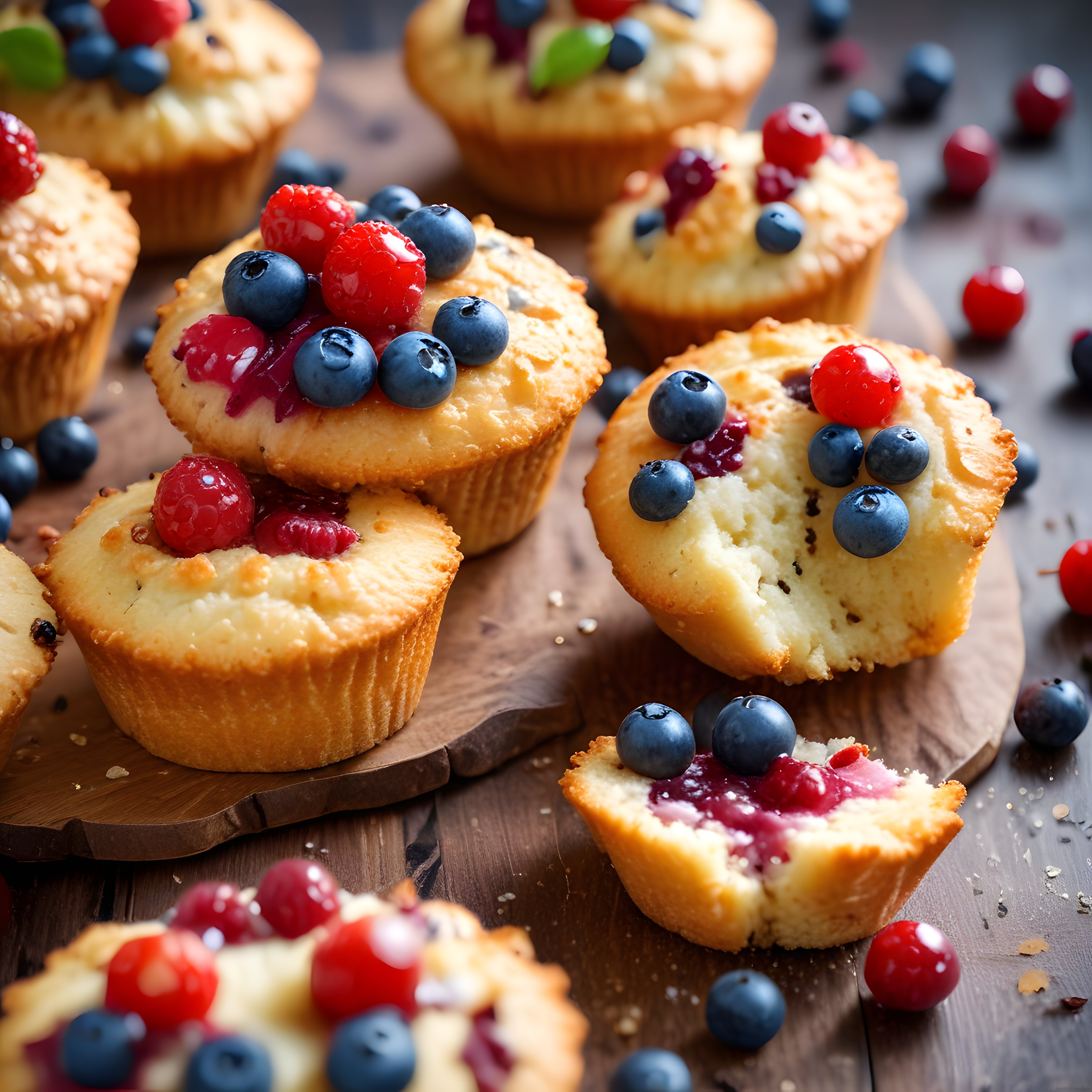 Taze Yaban Mersini ve Ahududlu Ev Yapımı Muffinlerin Nefis Sunumu