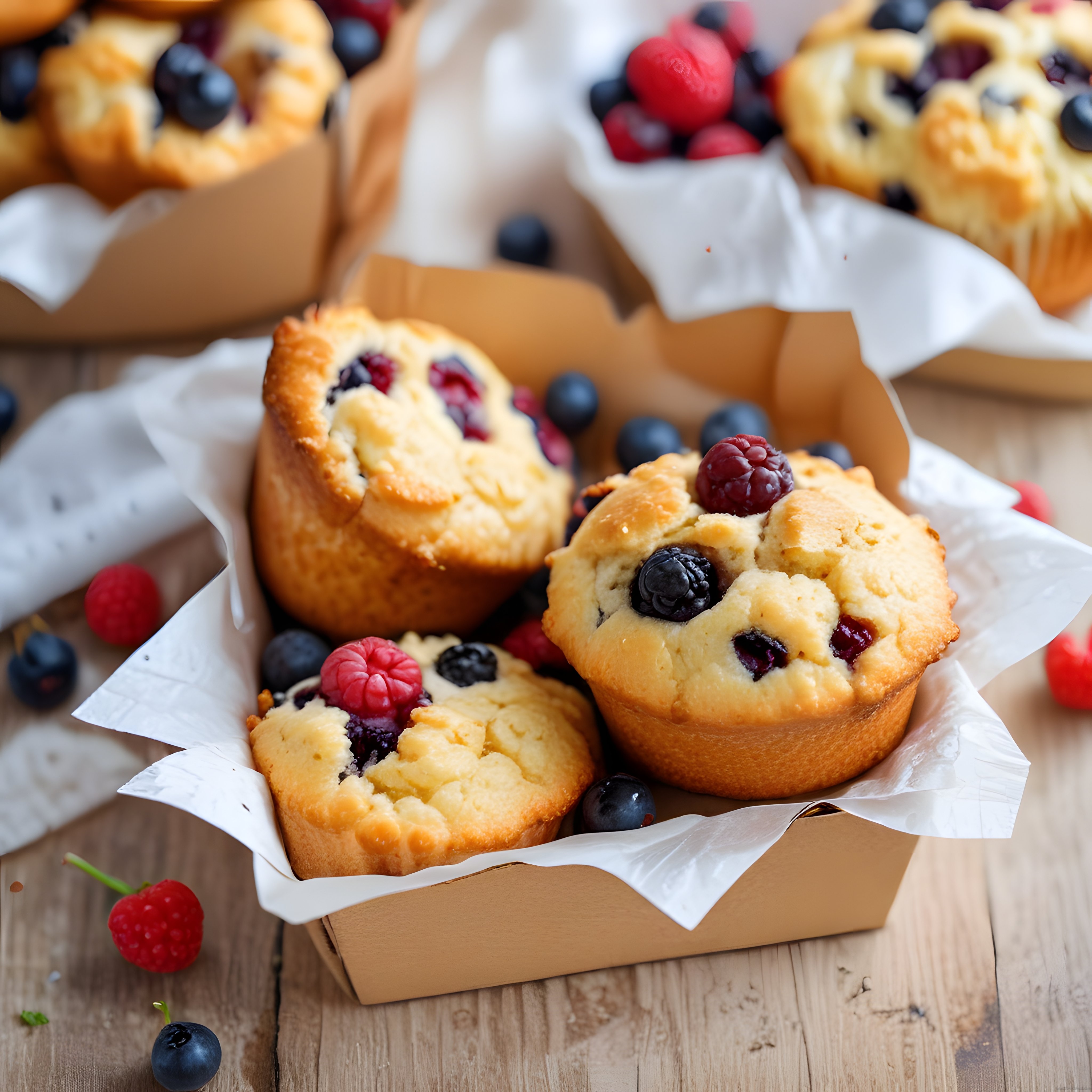 Taze Yaban Mersini ve Ahududu ile Süslenmiş Ev Yapımı Muffinler