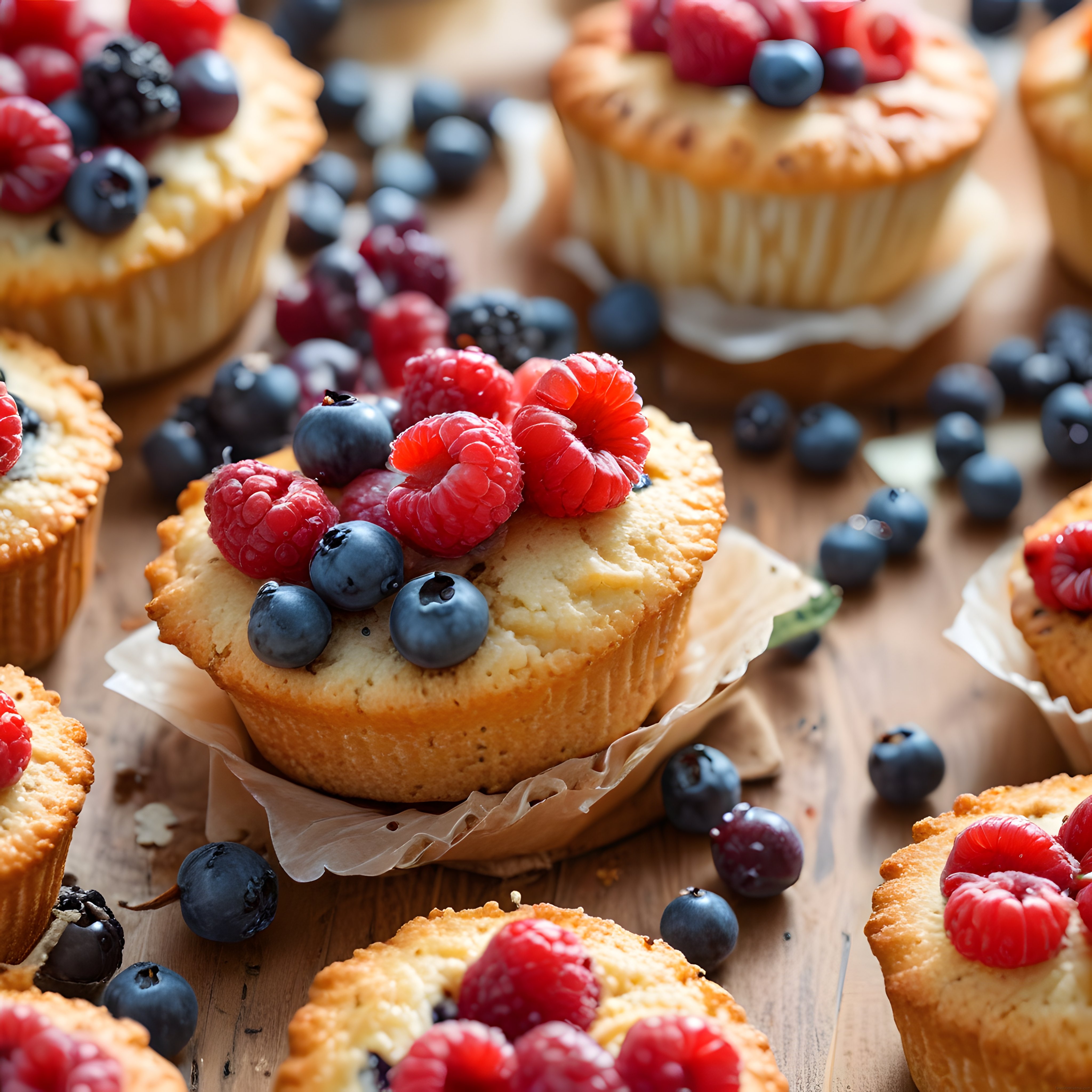 Taze Yaban Mersini ve Ahududu ile Süslü Ev Yapımı Muffin Tarifi