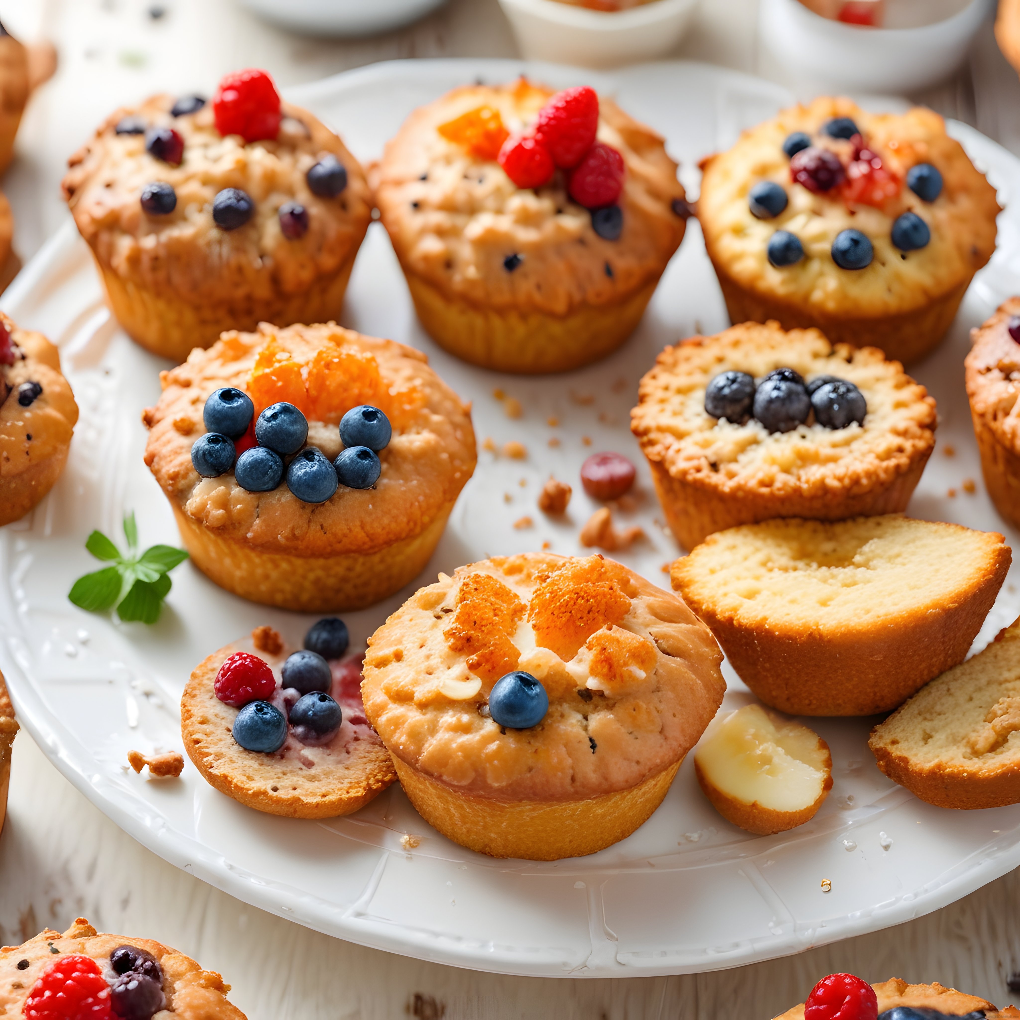Taze Yaban Mersini ve Ahududulu Ev Yapımı Mini Tart Tatlıları Sunumu