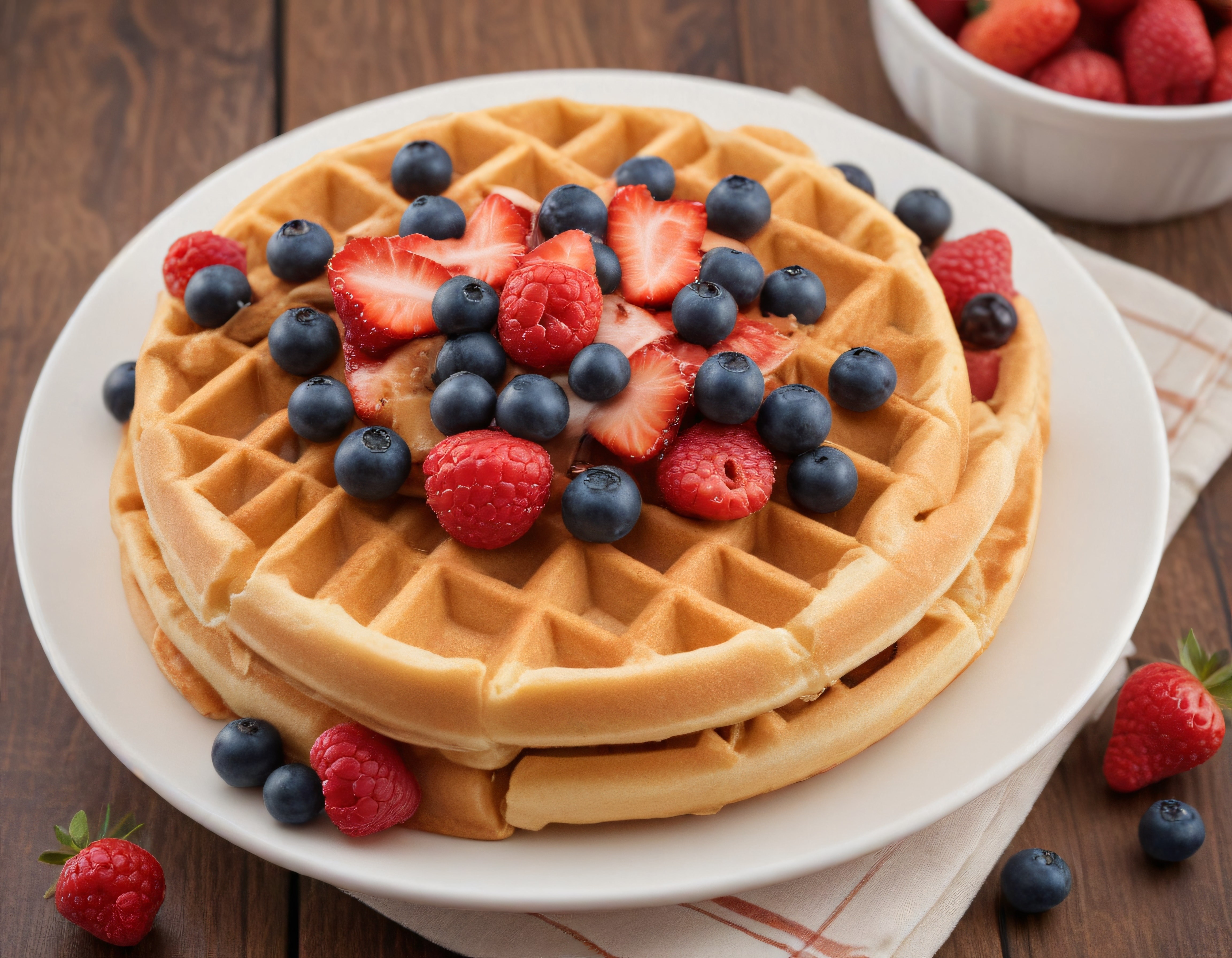 Taze Yaban Mersini ve Çilekli Waffle ile Harika Bir Kahvaltı Tabağı