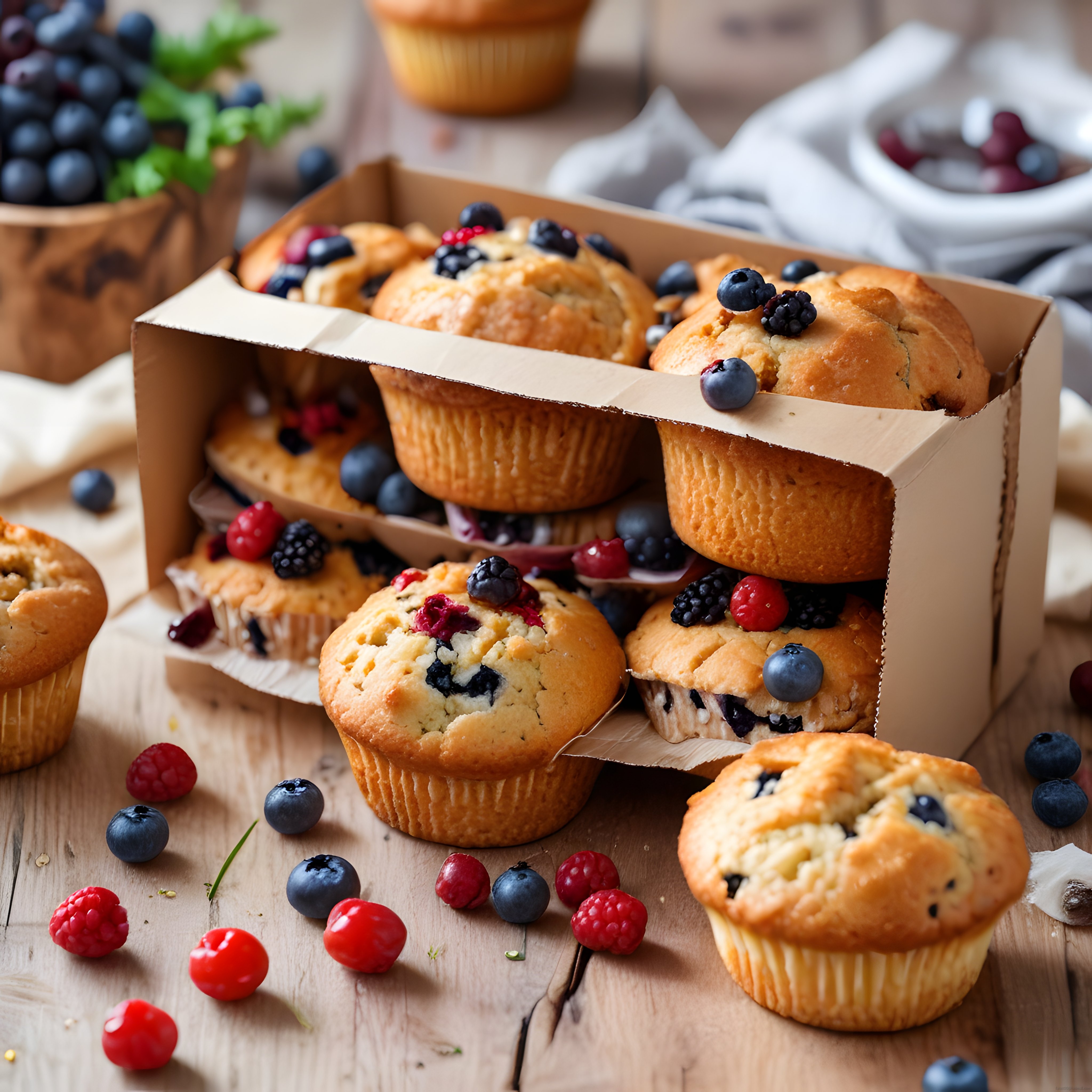 taze yaban mersini ve orman meyveleriyle süslenmiş ev yapımı muffinler