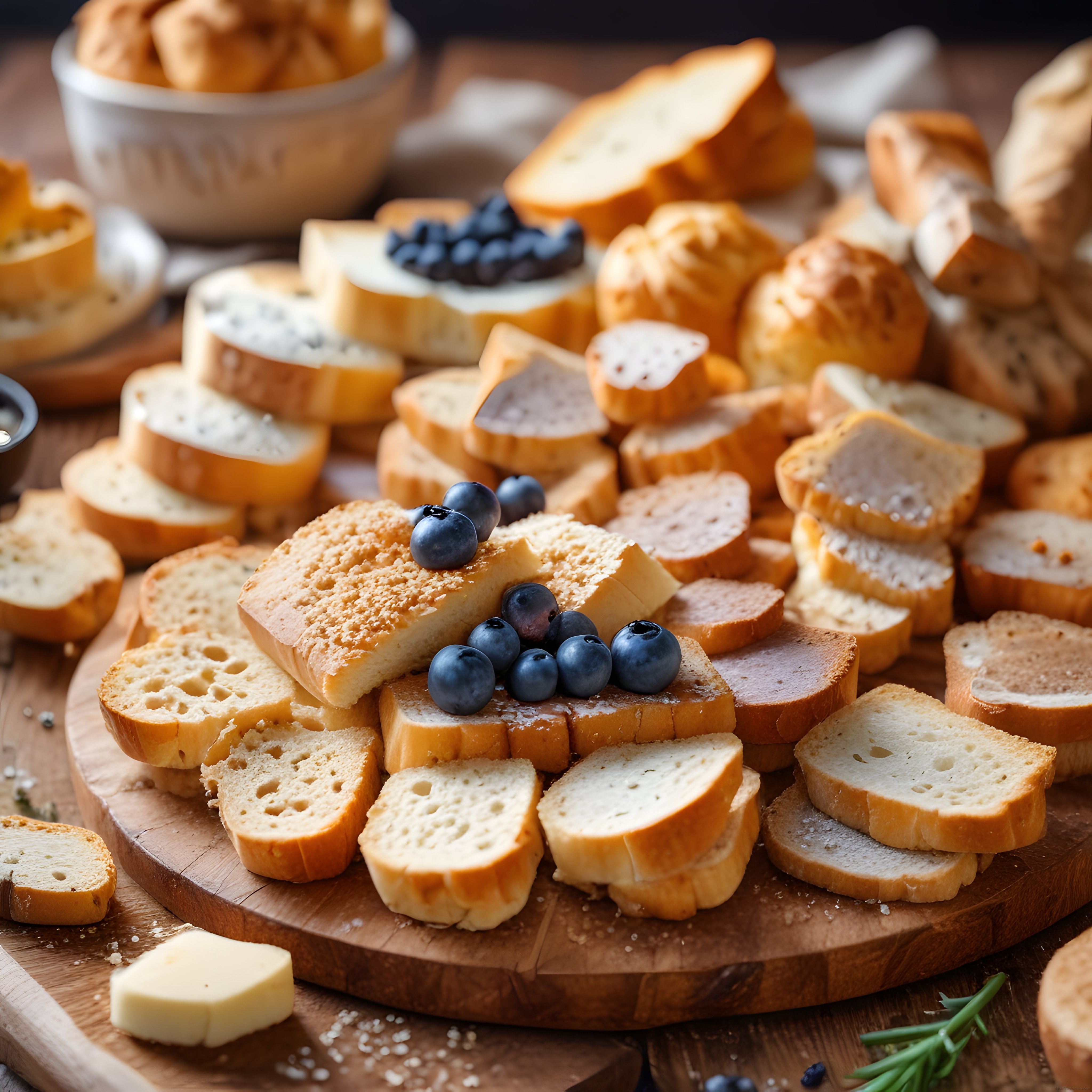 Taze Yaban Mersini ve Peynirli Ekmek Dilimleriyle Rustik Kahvaltı Sunumu