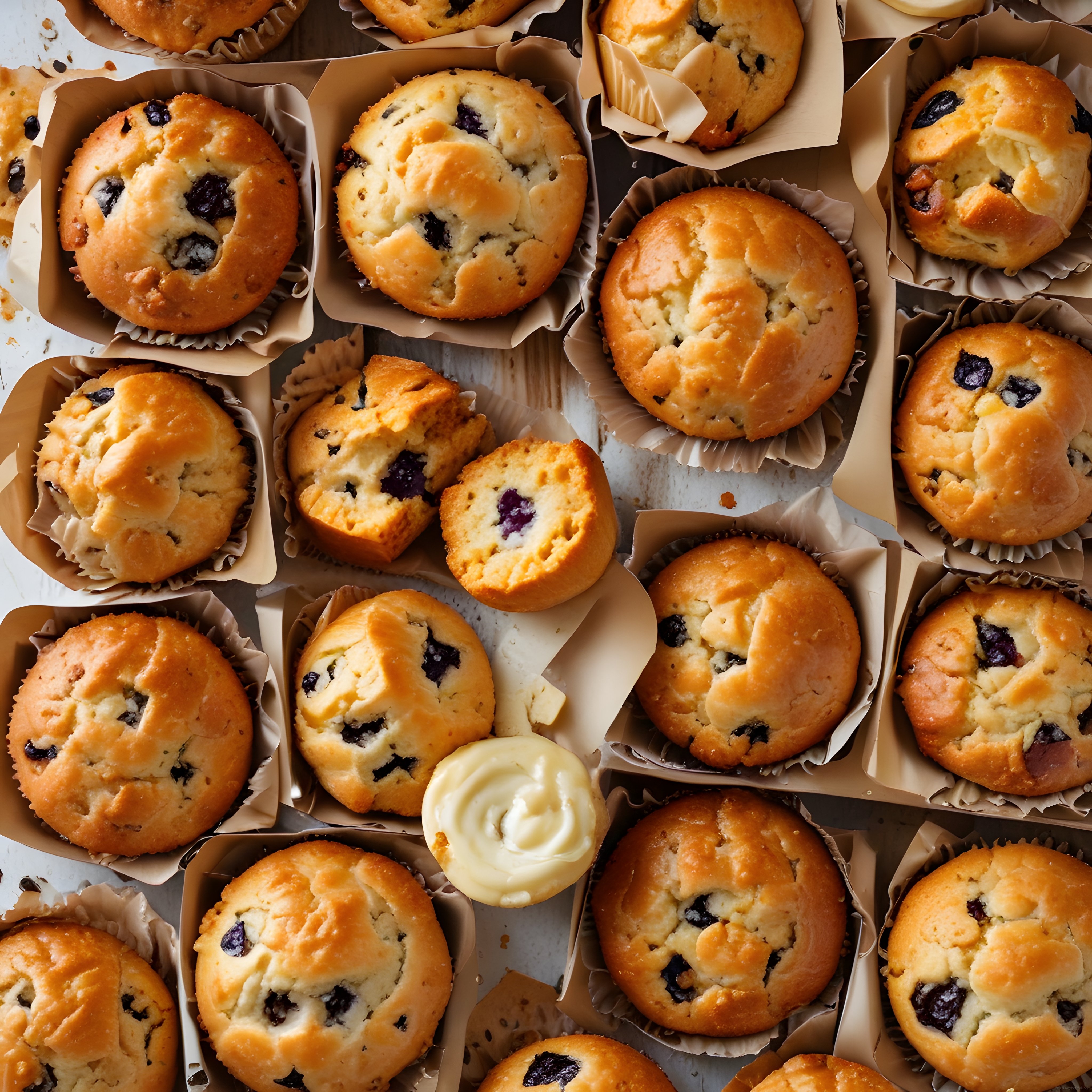 Taze Yaban Mersinli Muffinler ve Krema Soslu Fırın Tatlısı Sunumu