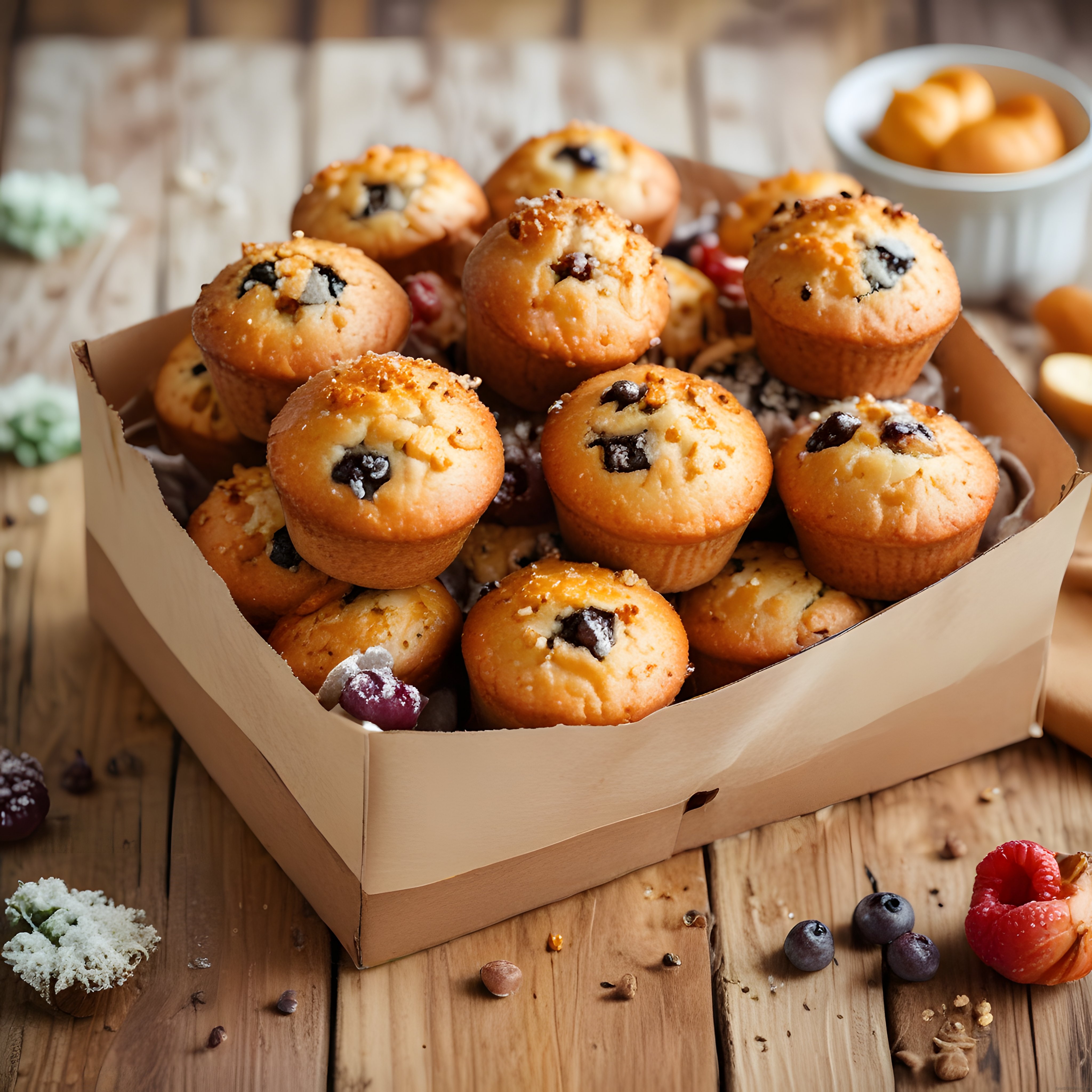 Taze Yaban Mersinli ve Çikolatalı Muffinlerle Rustik Sunum Masası