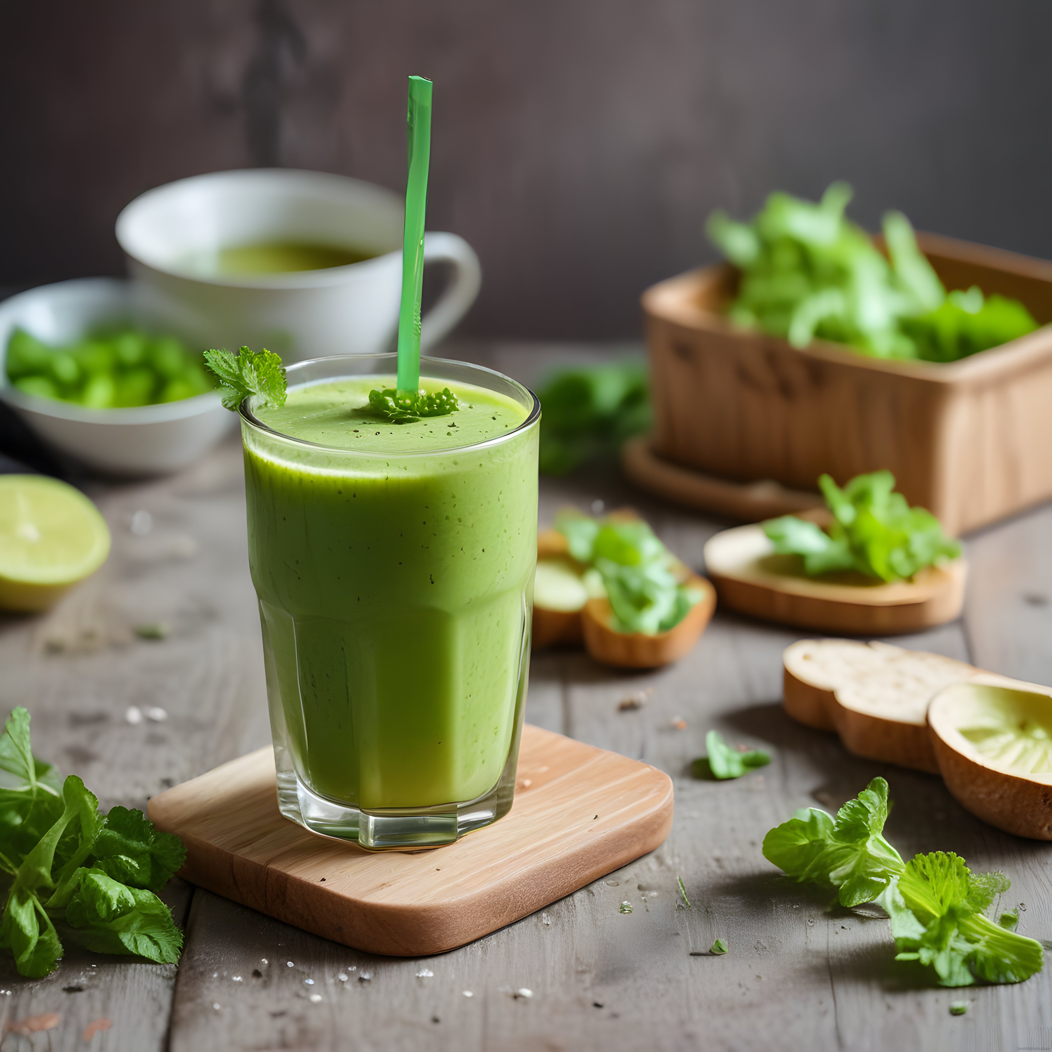 Taze Yeşil Detoks Smoothie Cam Bardakta: Sağlıklı İçecek ve Beslenme