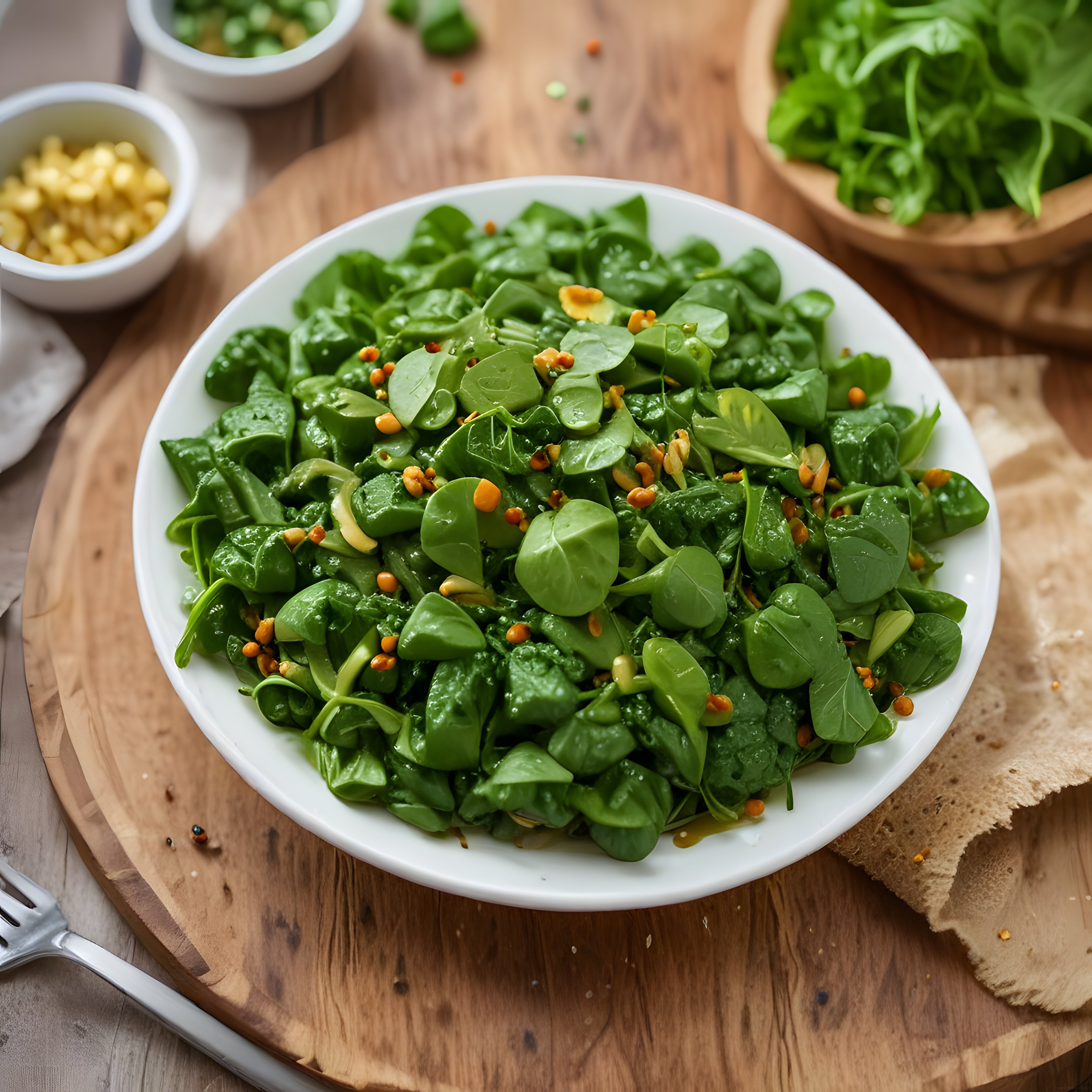 Taze Yeşil Salata Kasesi ve Ahşap Sunum Tahtası ile Sağlıklı Öğün Fikri