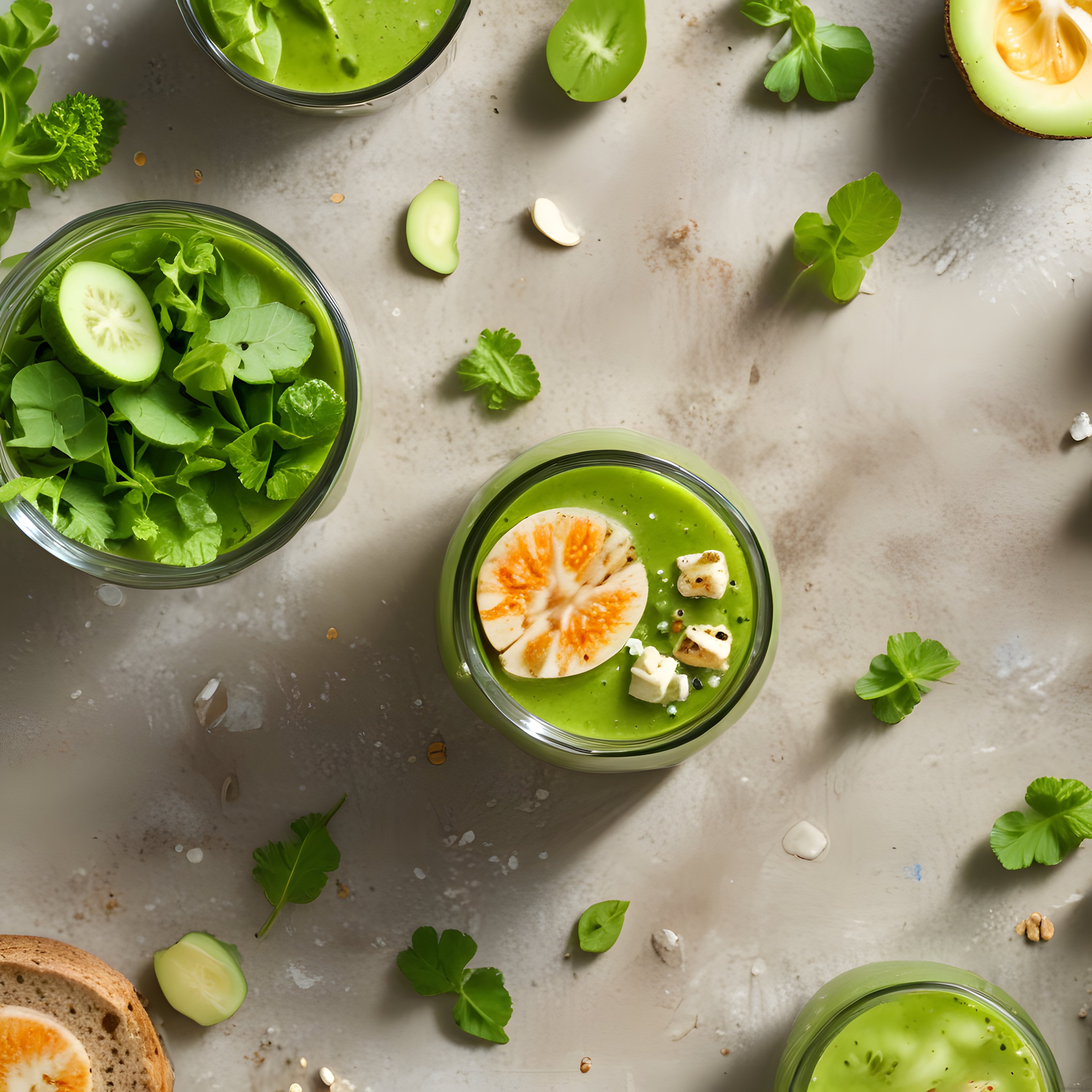 Taze Yeşil Smoothie Kasesi ve Haşlanmış Yumurta ile Sağlıklı Kahvaltı
