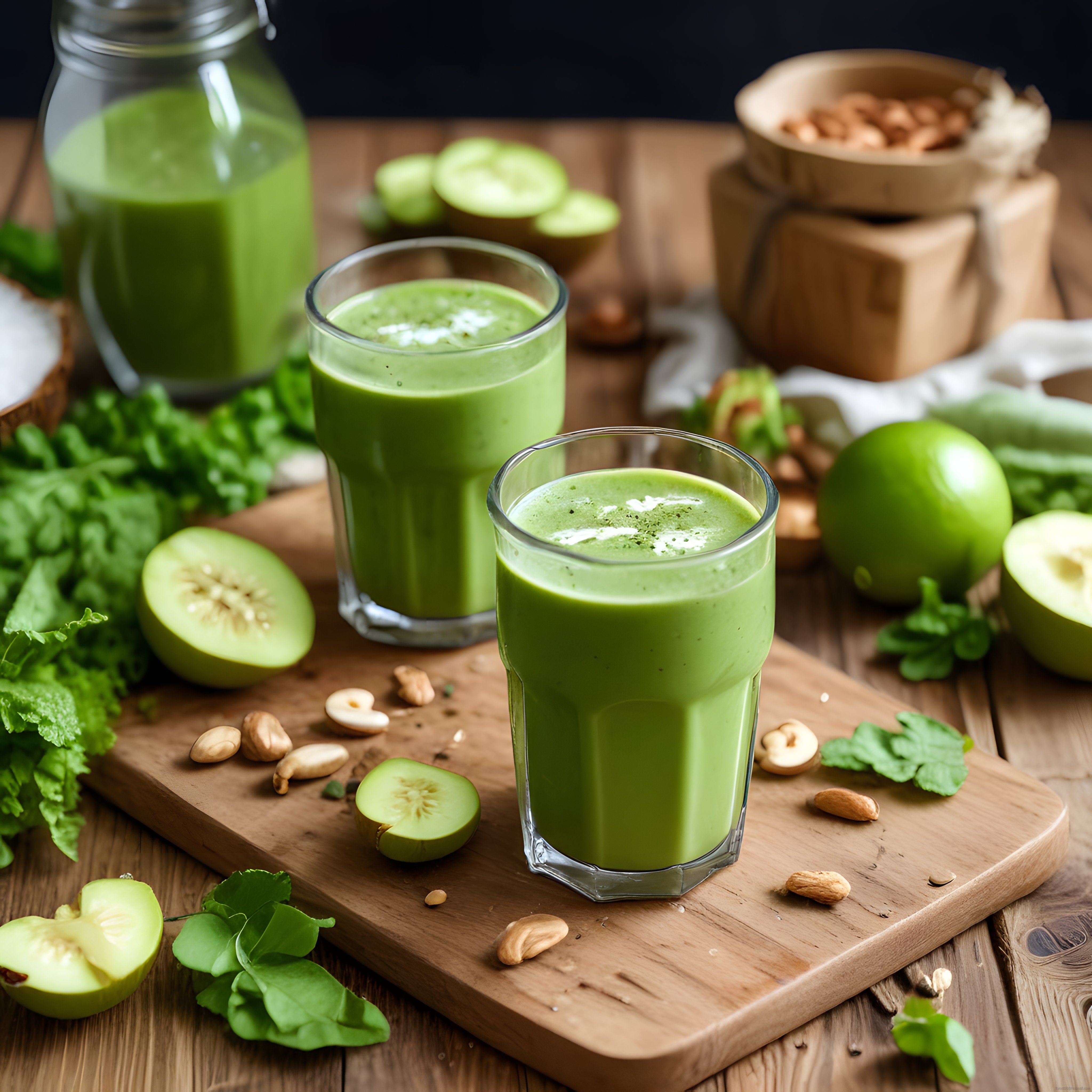Taze Yeşil Smoothie Tarifi: Ahşap Sunumda Sağlıklı Detoks İçeceği