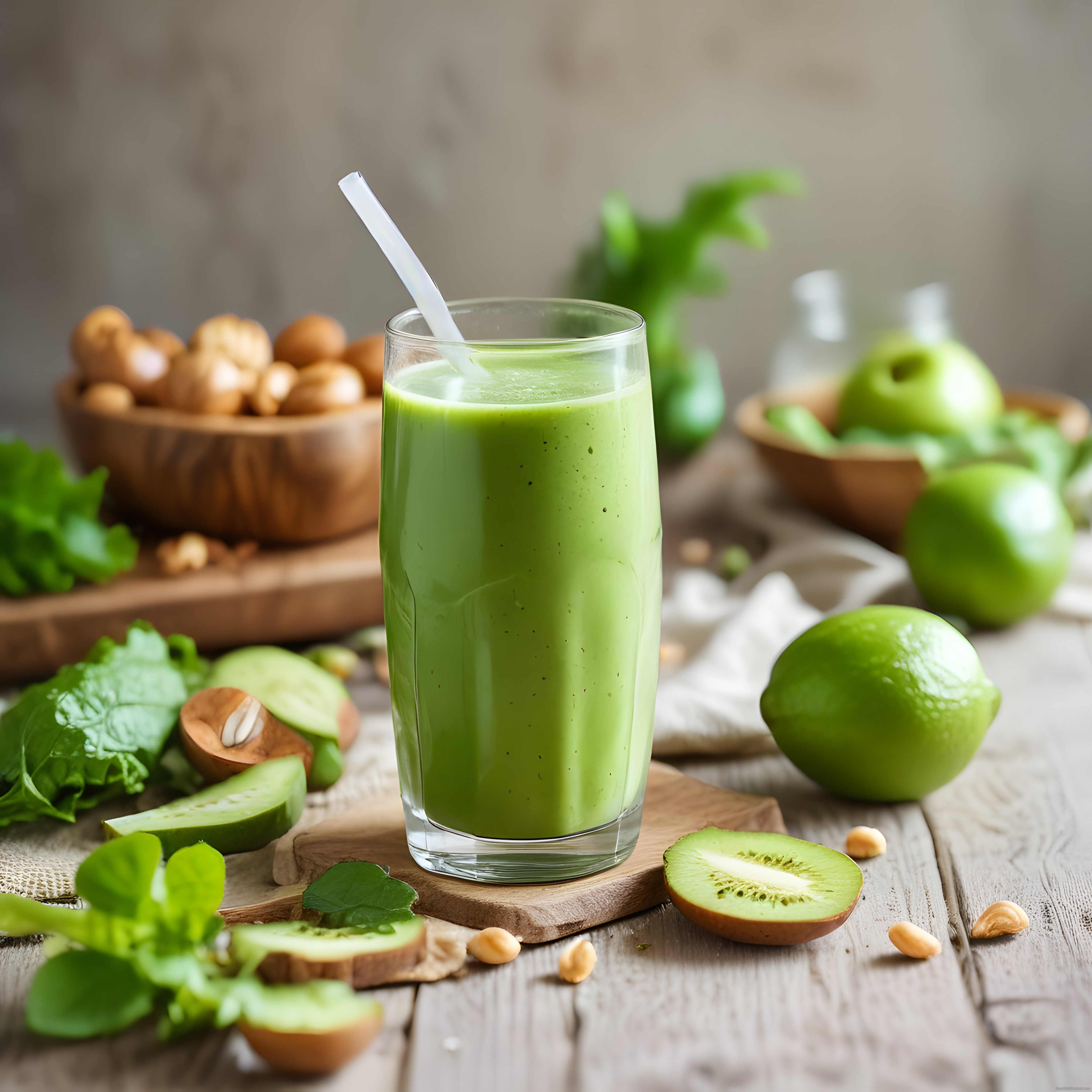 Taze Yeşil Smoothie ve Doğal Malzemelerle Sağlıklı Beslenme Konsepti