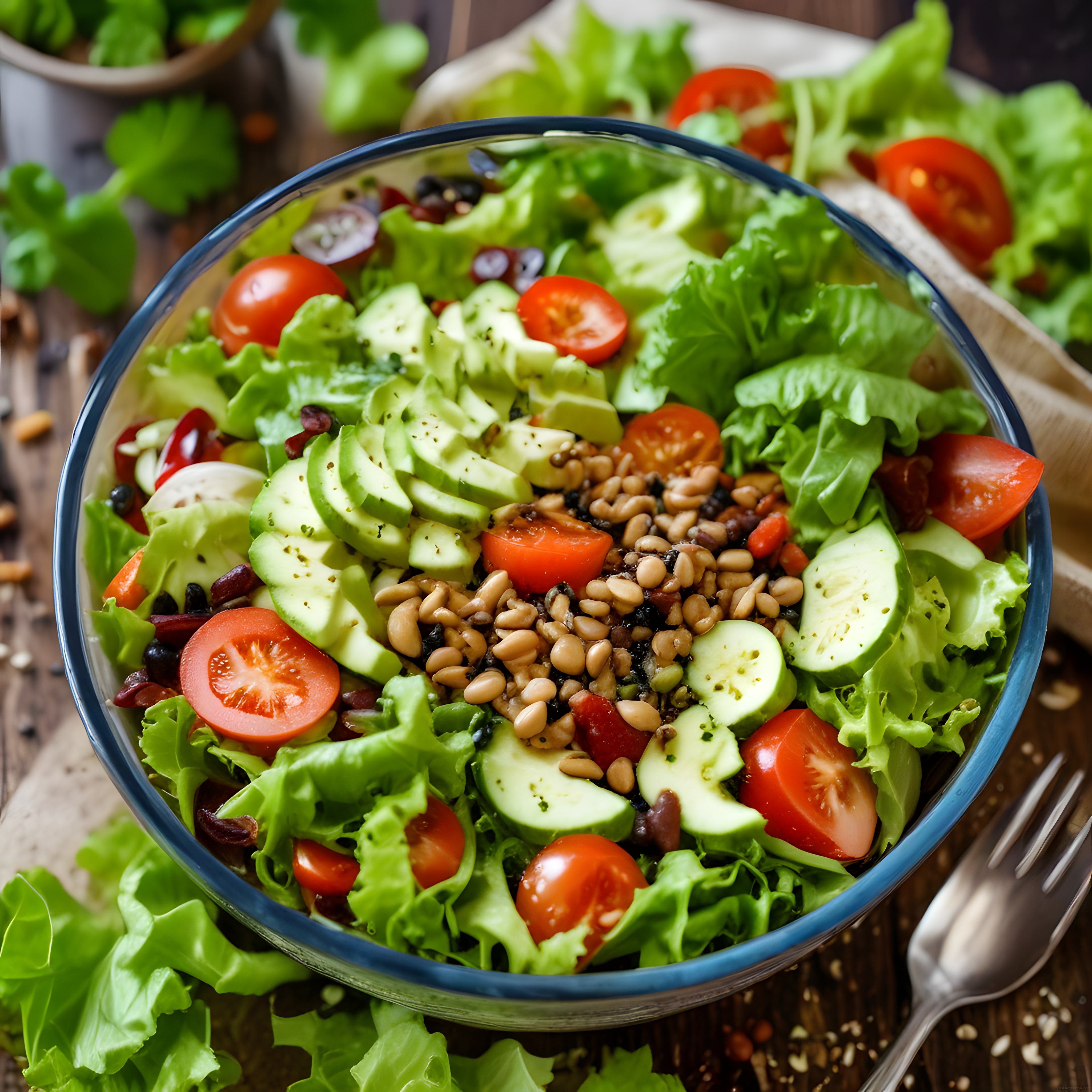 Taze Yeşillikler, Avokado ve Kinoa ile Lezzetli Sağlıklı Salata Kasesi