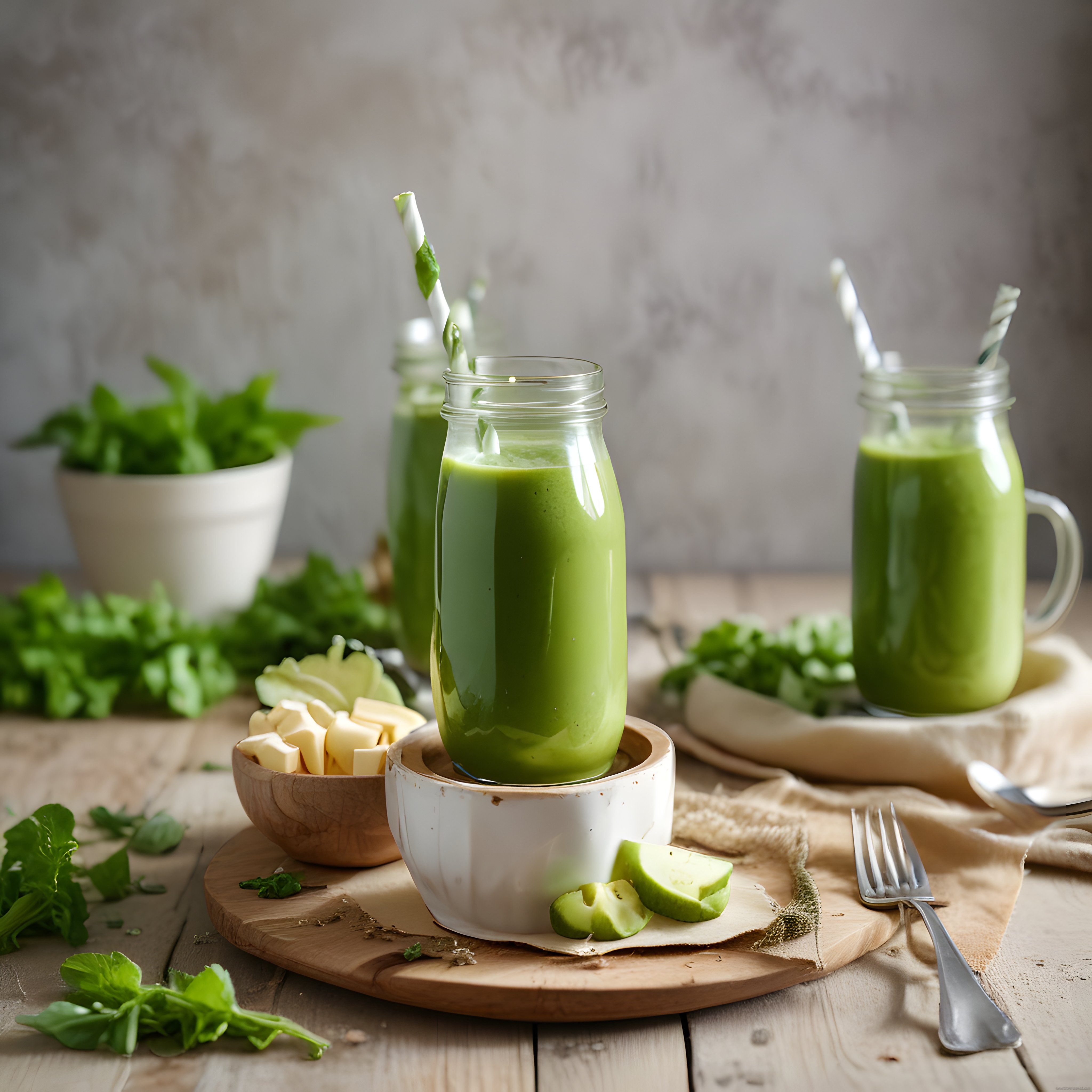 Taze Yeşillikler ve Avokadolu Doğal Detoks Smoothie Bardakta