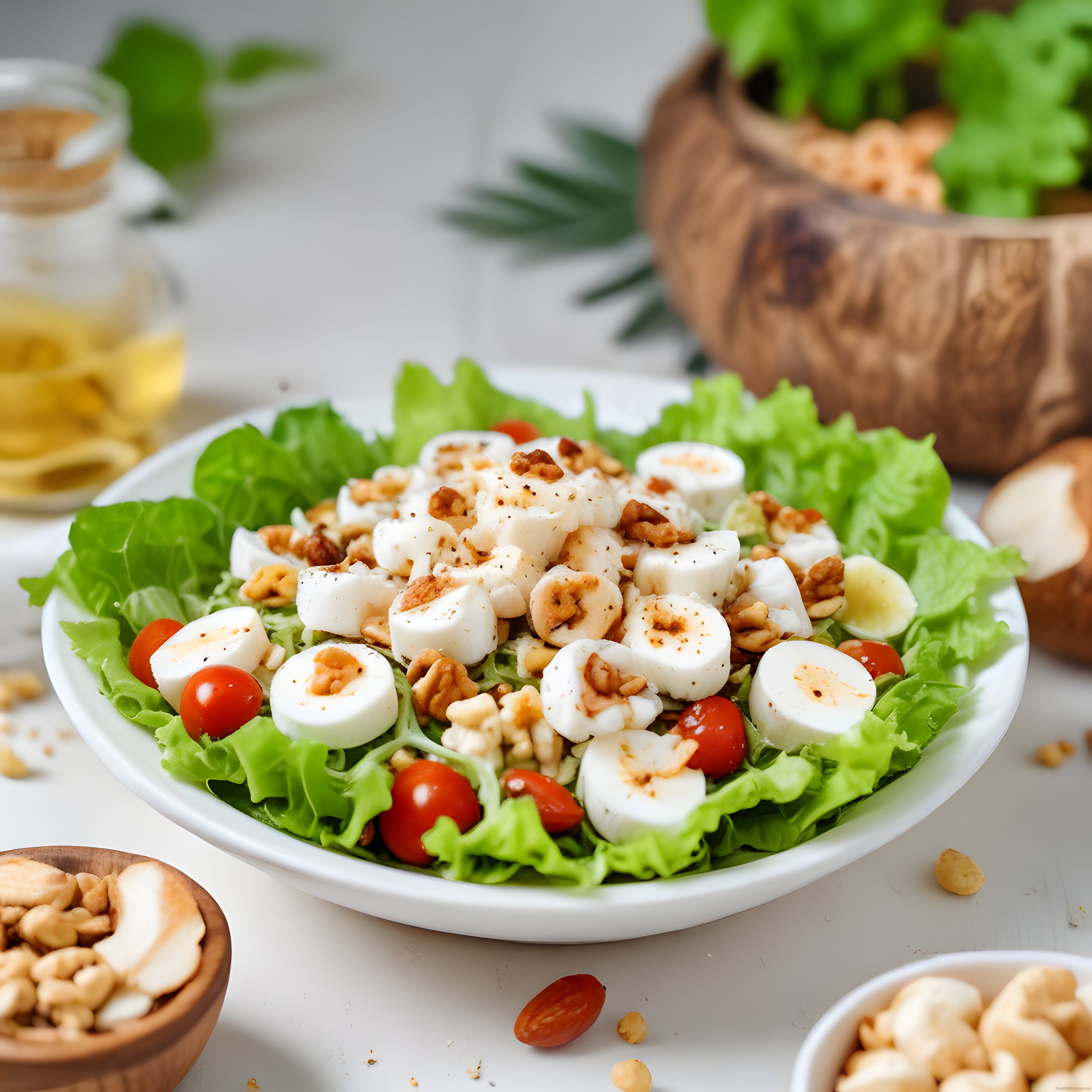 Taze Yeşillikler ve Haşlanmış Yumurtayla Besleyici Cevizli Salata Tarifi