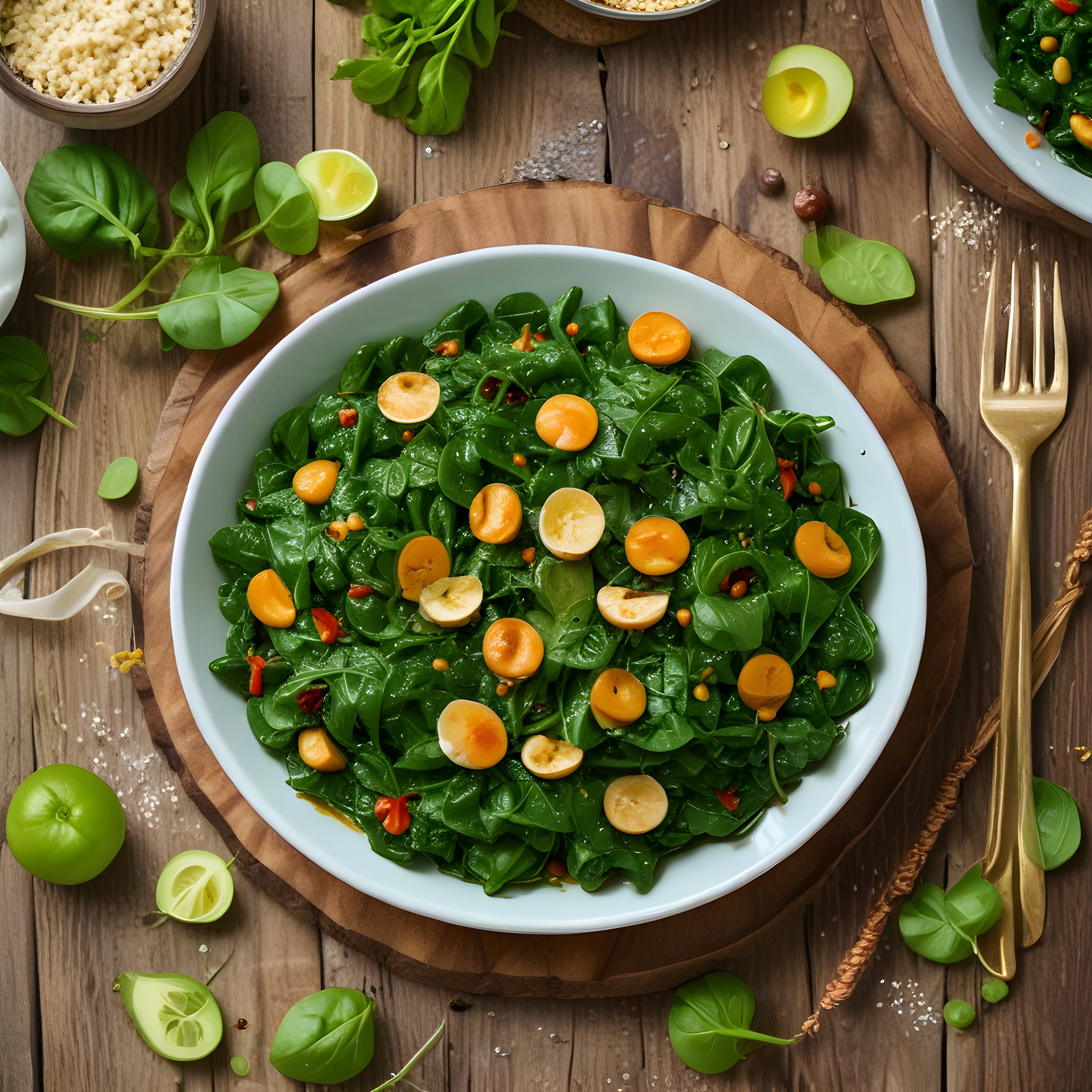 Taze Yeşillikler ve Kayısı Dilimleriyle Hazırlanan Sağlıklı Vegan Salata