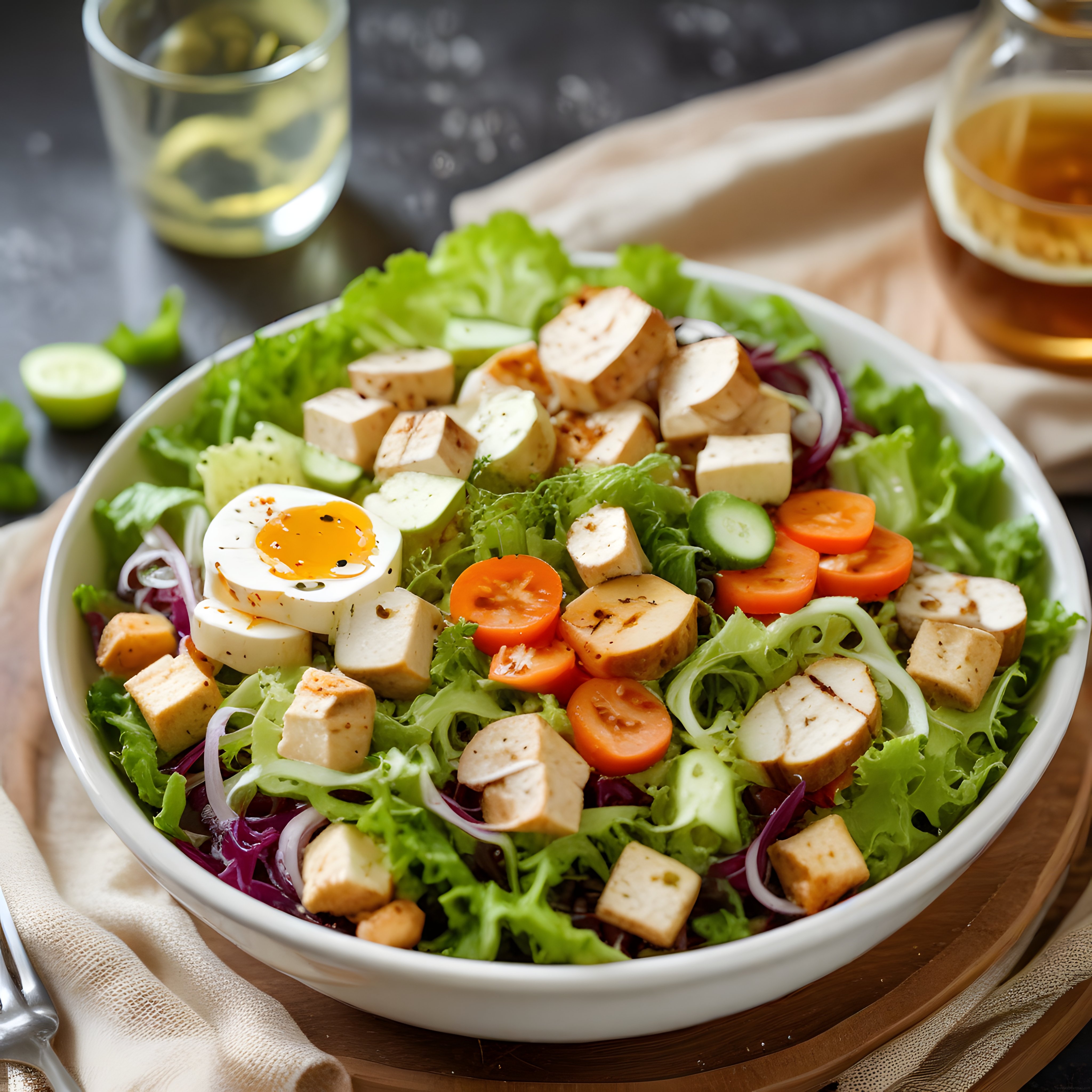 Taze Yeşilliklerle Dolu Proteinli Tavuk Salatası Tarifi ve Besleyici Sunum