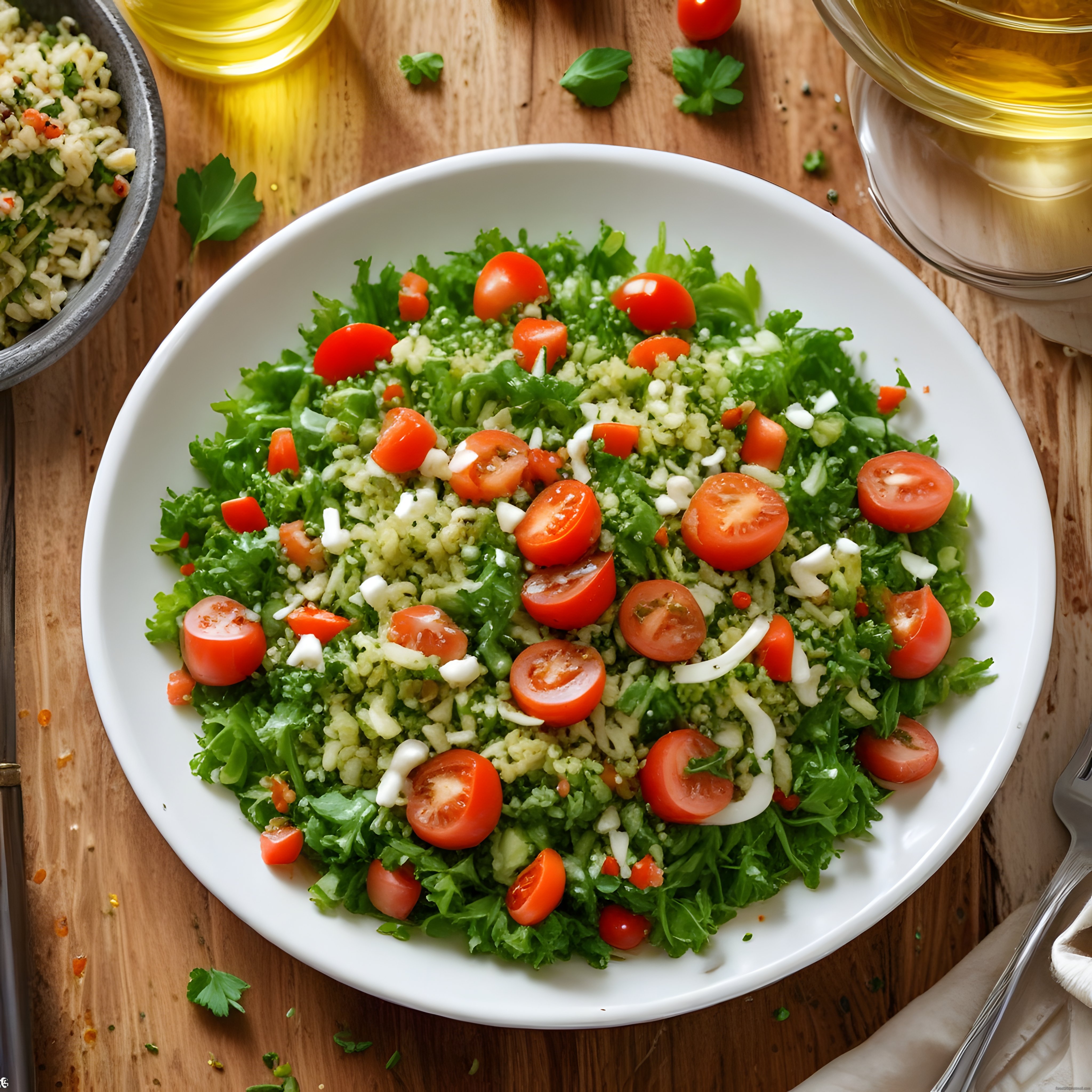 Taze Yeşillikli Domatesli Bulgur Salatası ile Sağlıklı Akdeniz Sunumu
