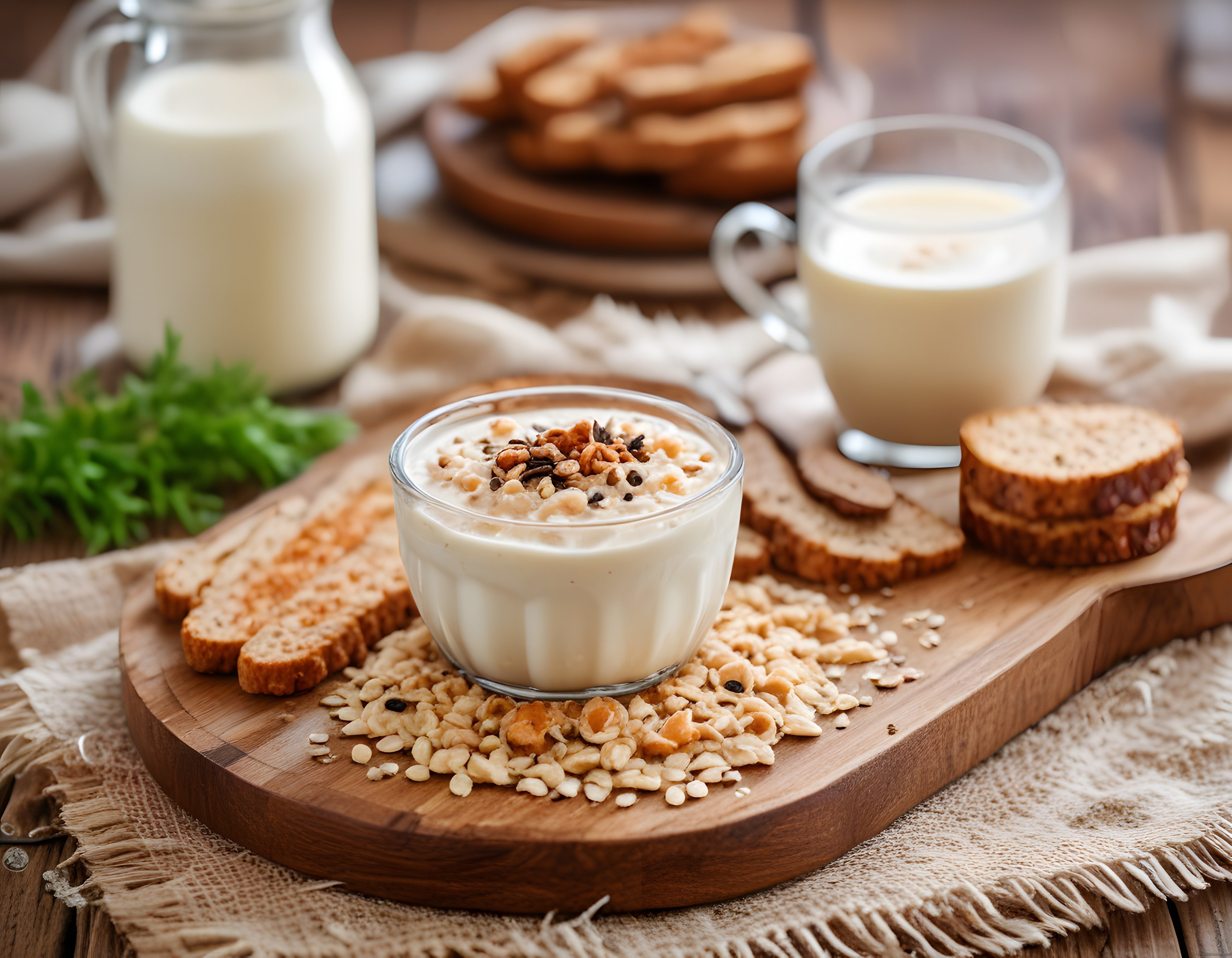 Taze Yoğurtlu Granola ve Kızarmış Ekmeklerle Rustik Kahvaltı Masası