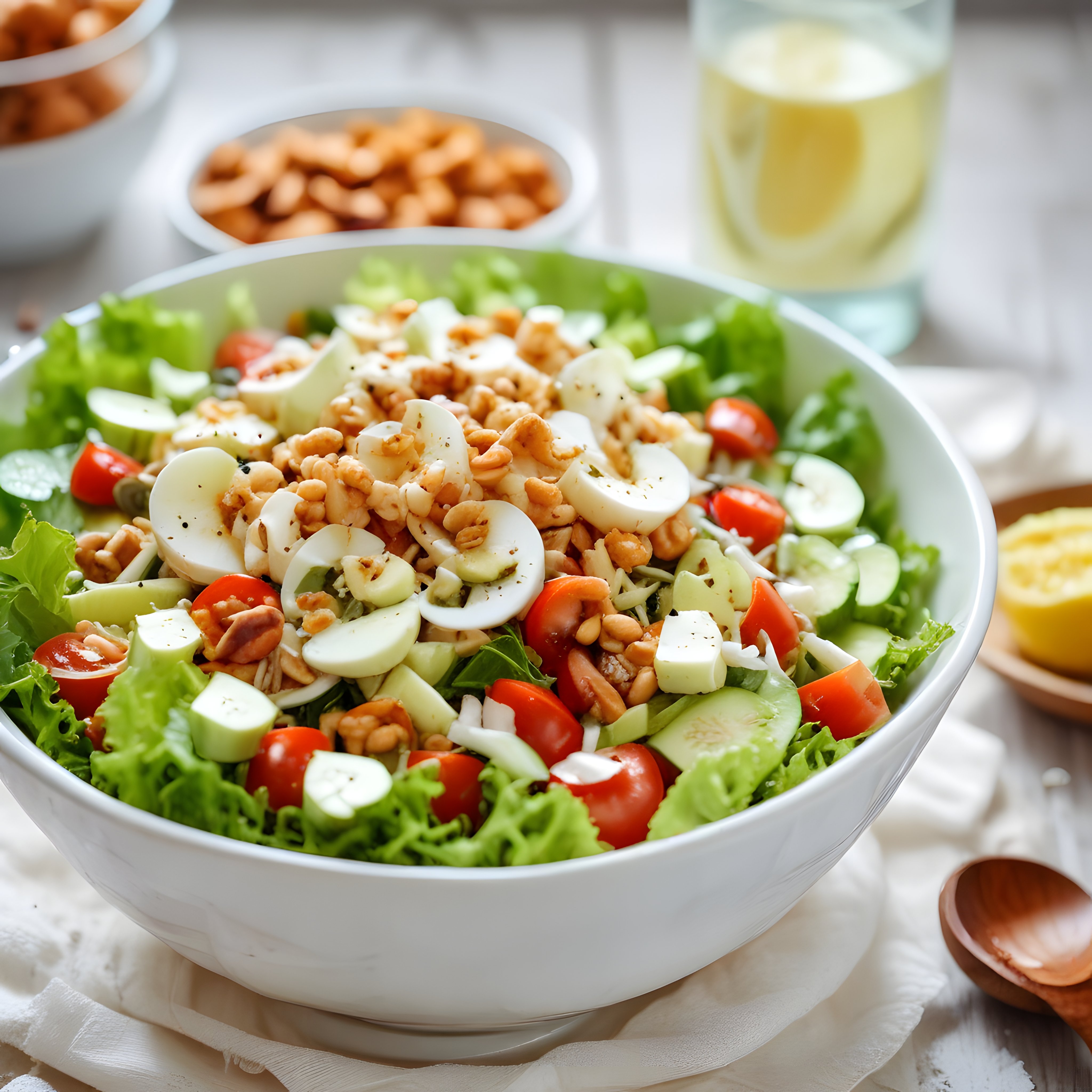 Taze Yumurtalı Cevizli Salata ve Beyaz Şarap Eşliğinde Sağlıklı Öğün