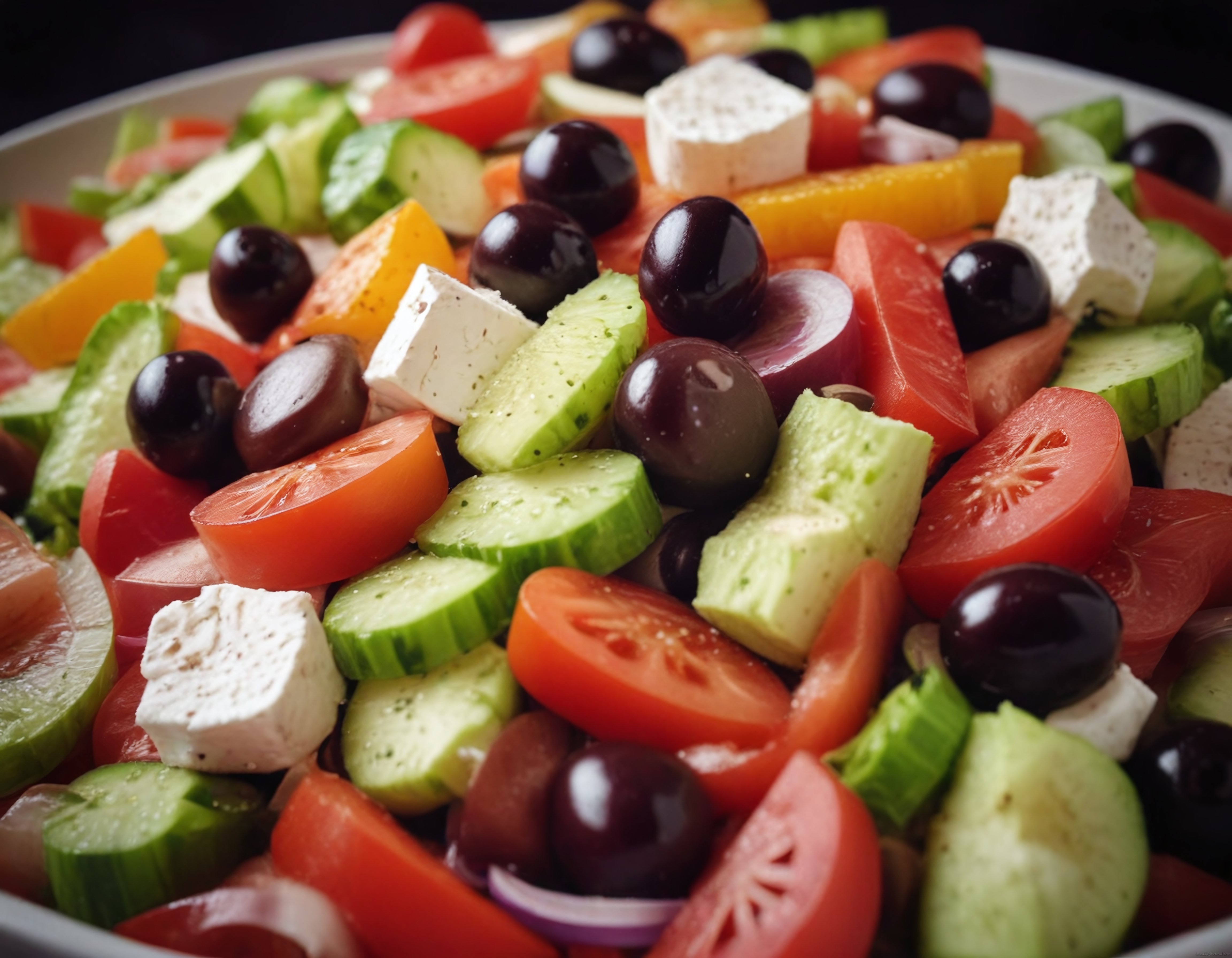 Taze Yunan Salatası: Domates, Salatalık, Zeytin ve Feta Peyniri ile Sağlıklı Tabak