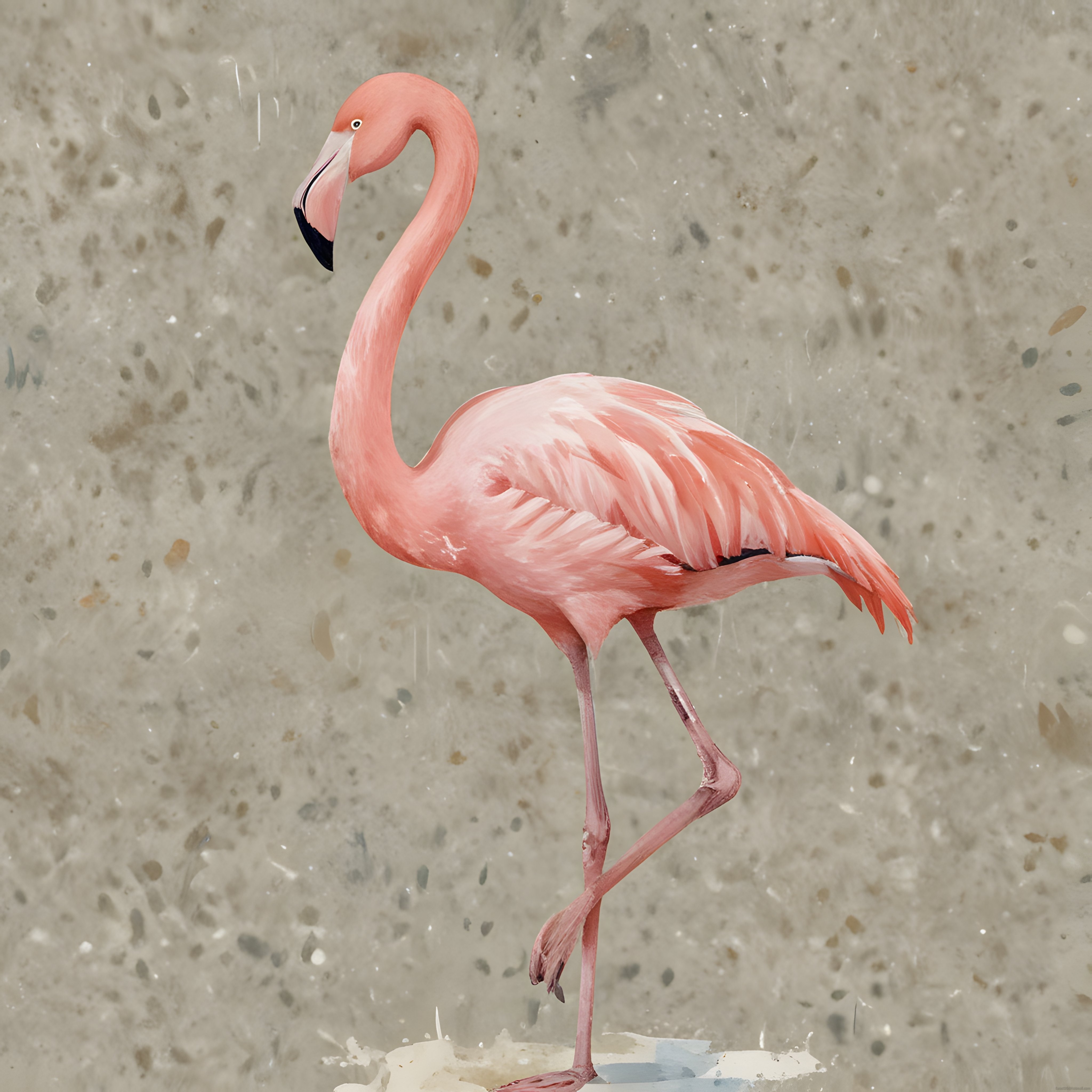 Tek Ayak Üzerinde Duran Pembe Flamingo ve Dokulu Beton Arka Plan Tasarımı