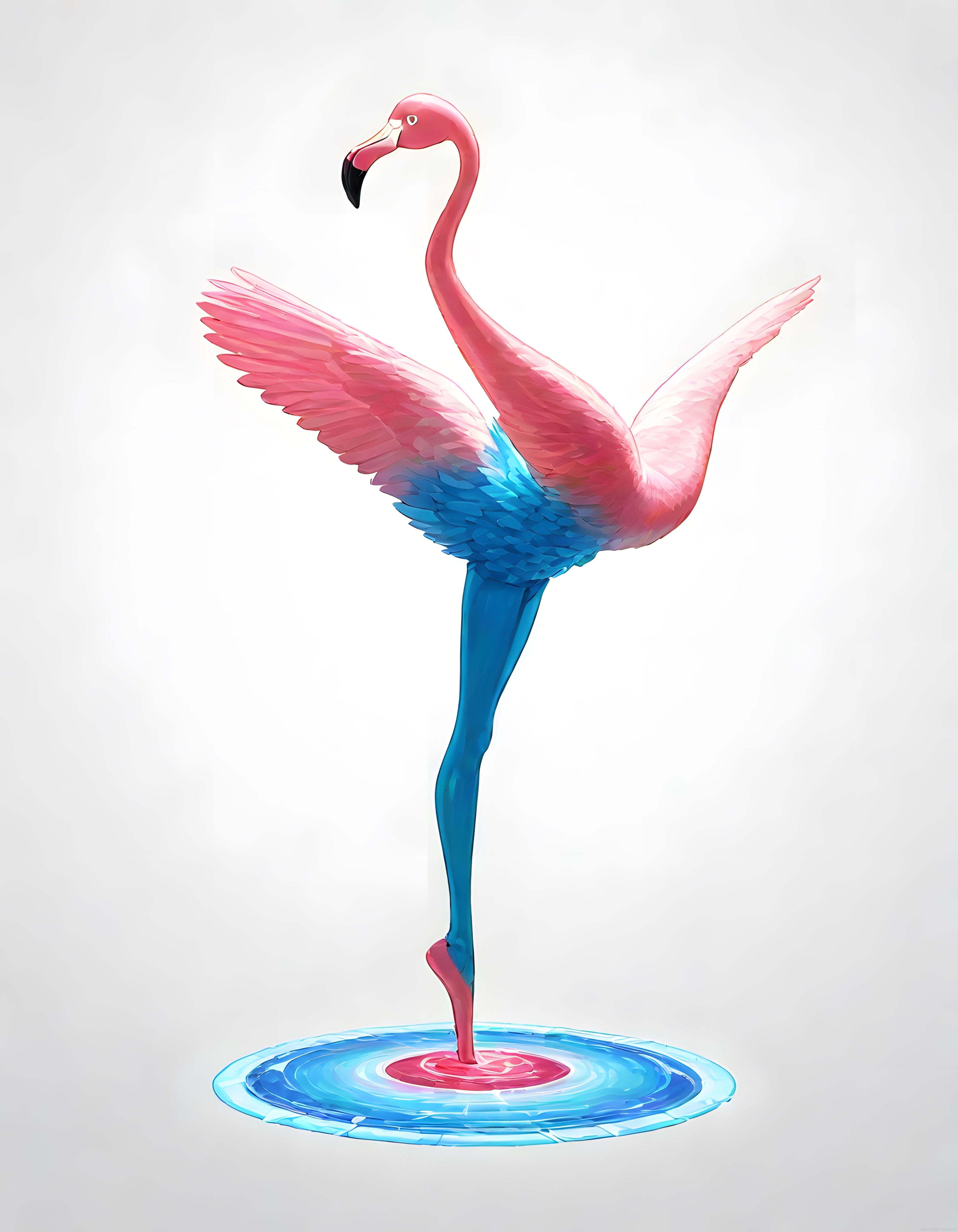 Tek Ayakta Duran Pembe Mavi Flamingo Stilize Dijital İllüstrasyon
