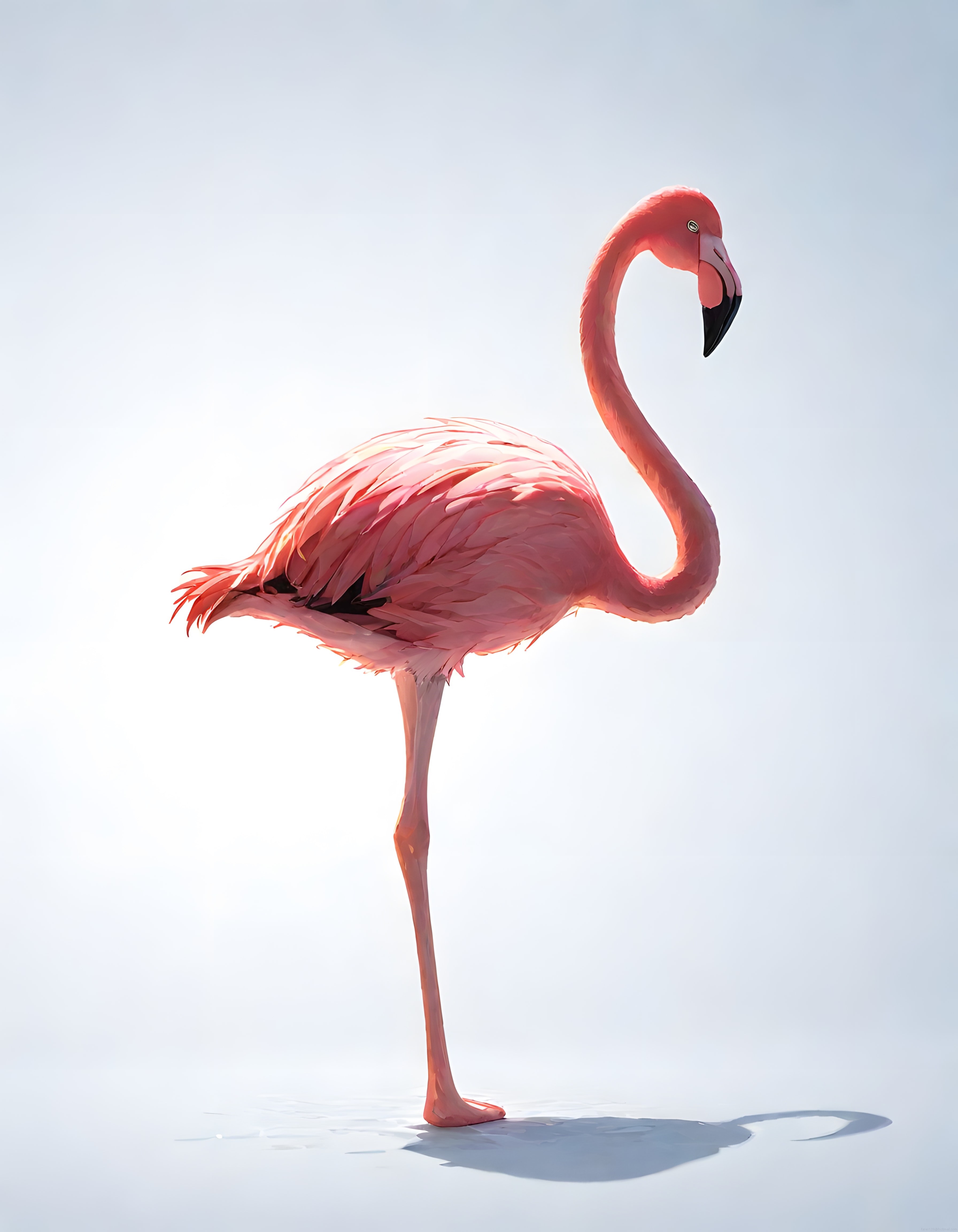 tek bacaklı pembe flamingo ve minimal beyaz arka plan kompozisyonu